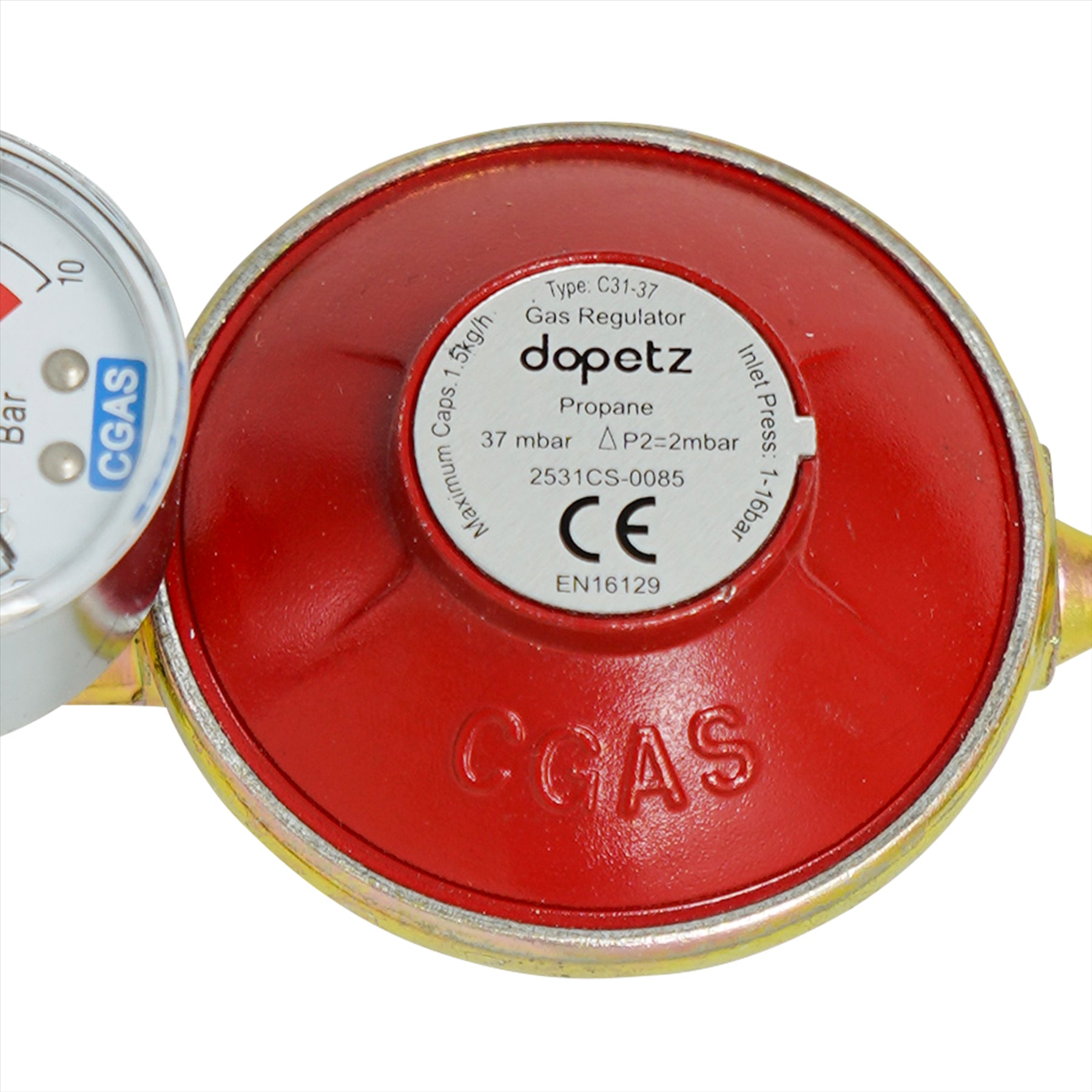 Propane Gas Regulator 37mbar With Pressure Gauge 16 bar Screw In Male Pol 5/8"