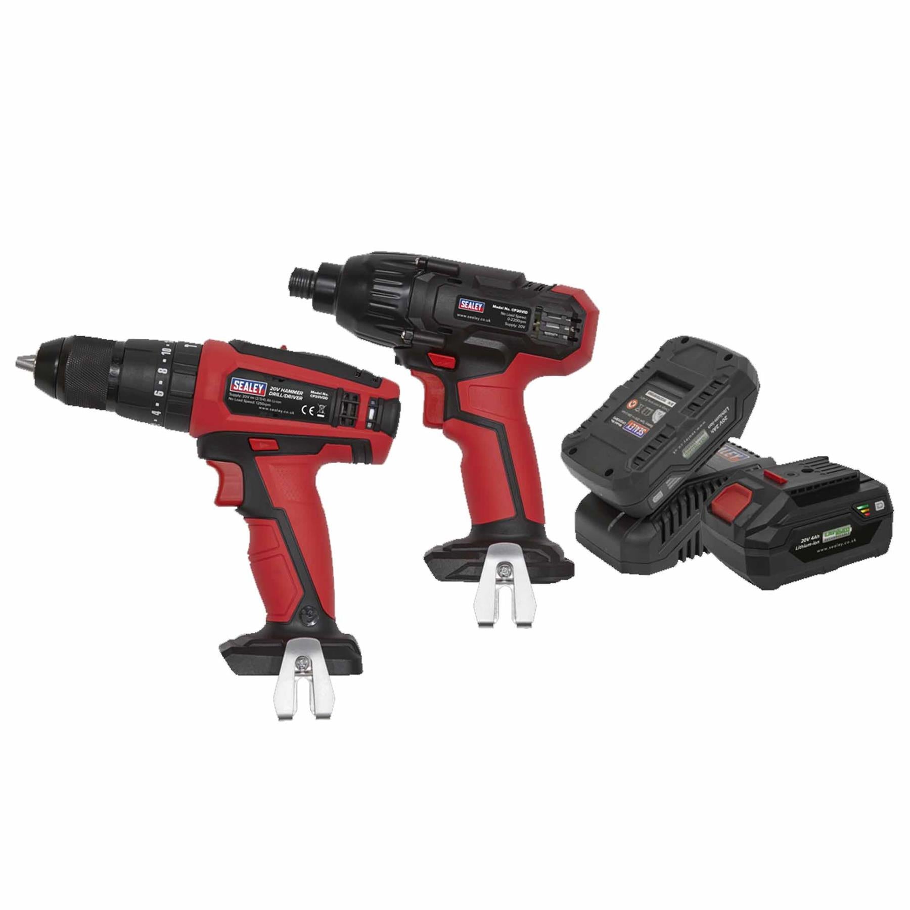 Sealey 20V Cordless 13mm Hammer Drill 1/4"Hex Drive Impact Driver Combo Kit