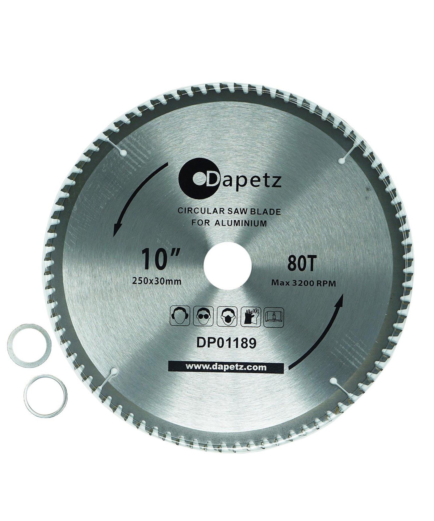 Teeth Aluminium Circular Saw Blade 250mm (10") 80 30mm Bore 25mm Rings Mitre by Dapetz