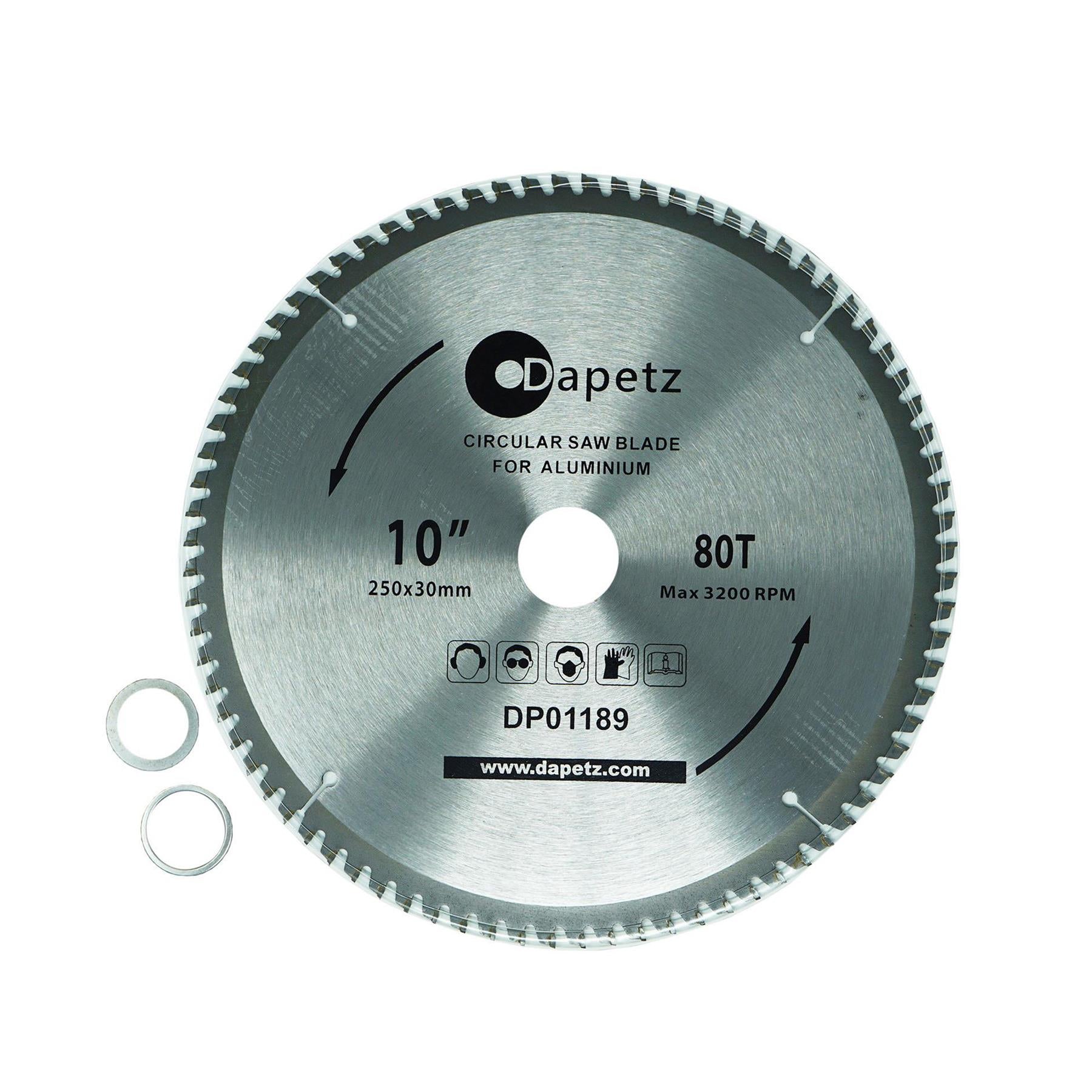 Teeth Aluminium Circular Saw Blade 250mm (10") 80 30mm Bore 25mm Rings Mitre by Dapetz