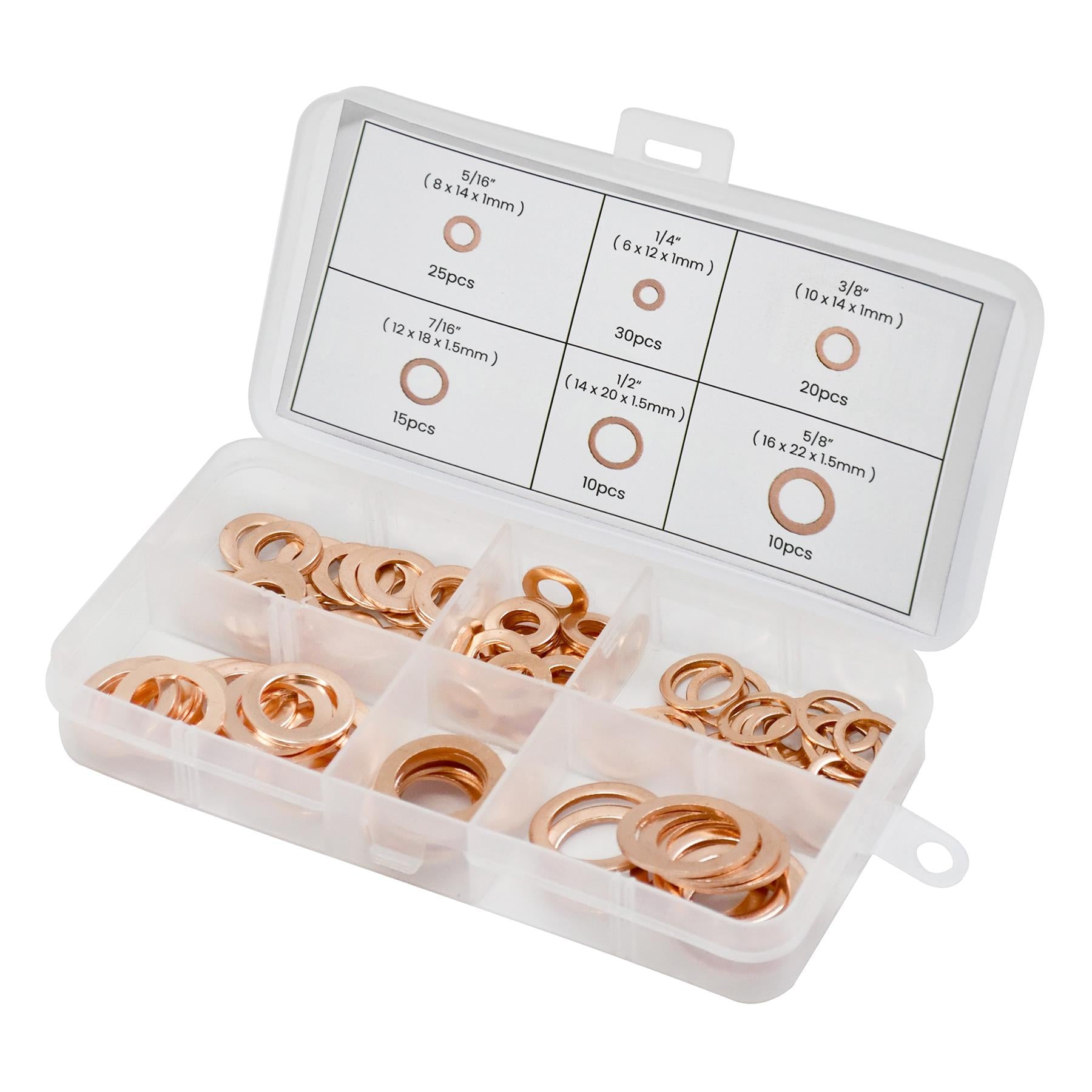 Assorted Box 110 Piece Imperial Washers Solid Copper Sump Plug Washer Set New By Dapetz