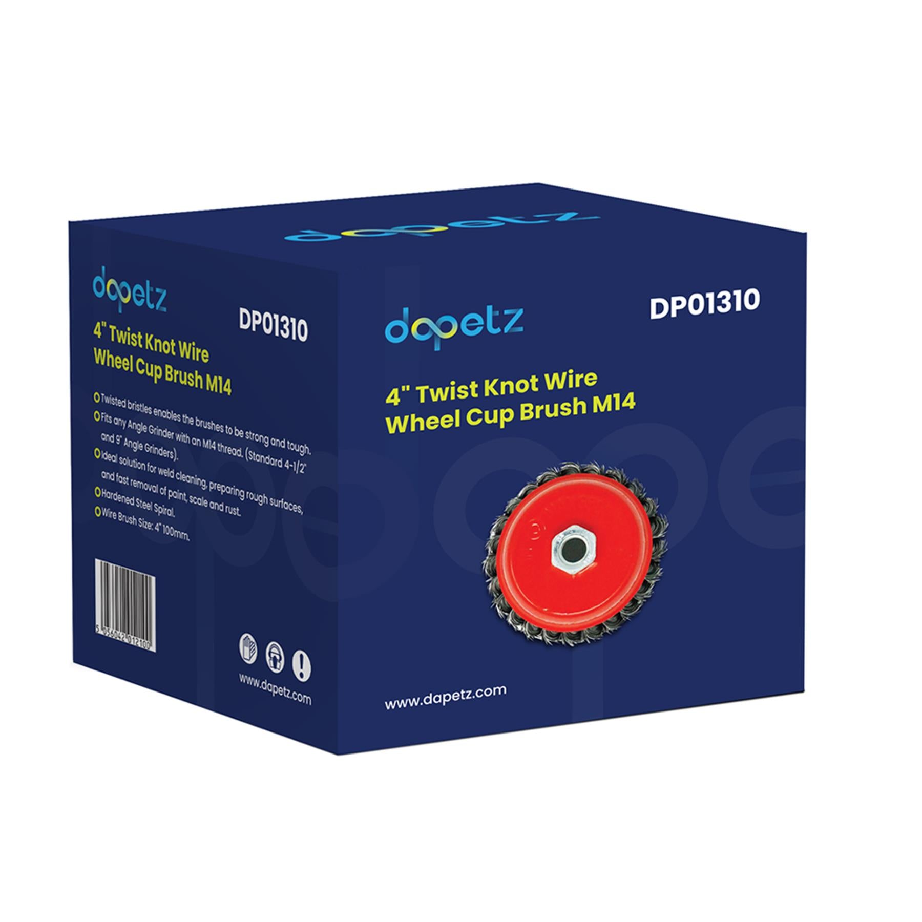 Twist Knot Wire Wheel Cup Brush 4" M14 for 4 1/2" 110mm Angle Grinder 4 Pack By Dapetz