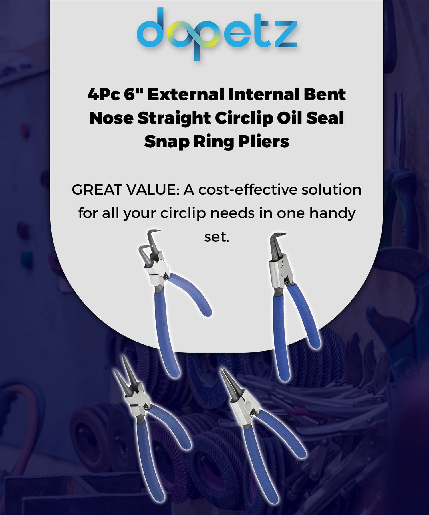 4PCS Circlip Pliers Set 6 Snap Ring Internal External Bent Nose 150mm Tool By Dapetz