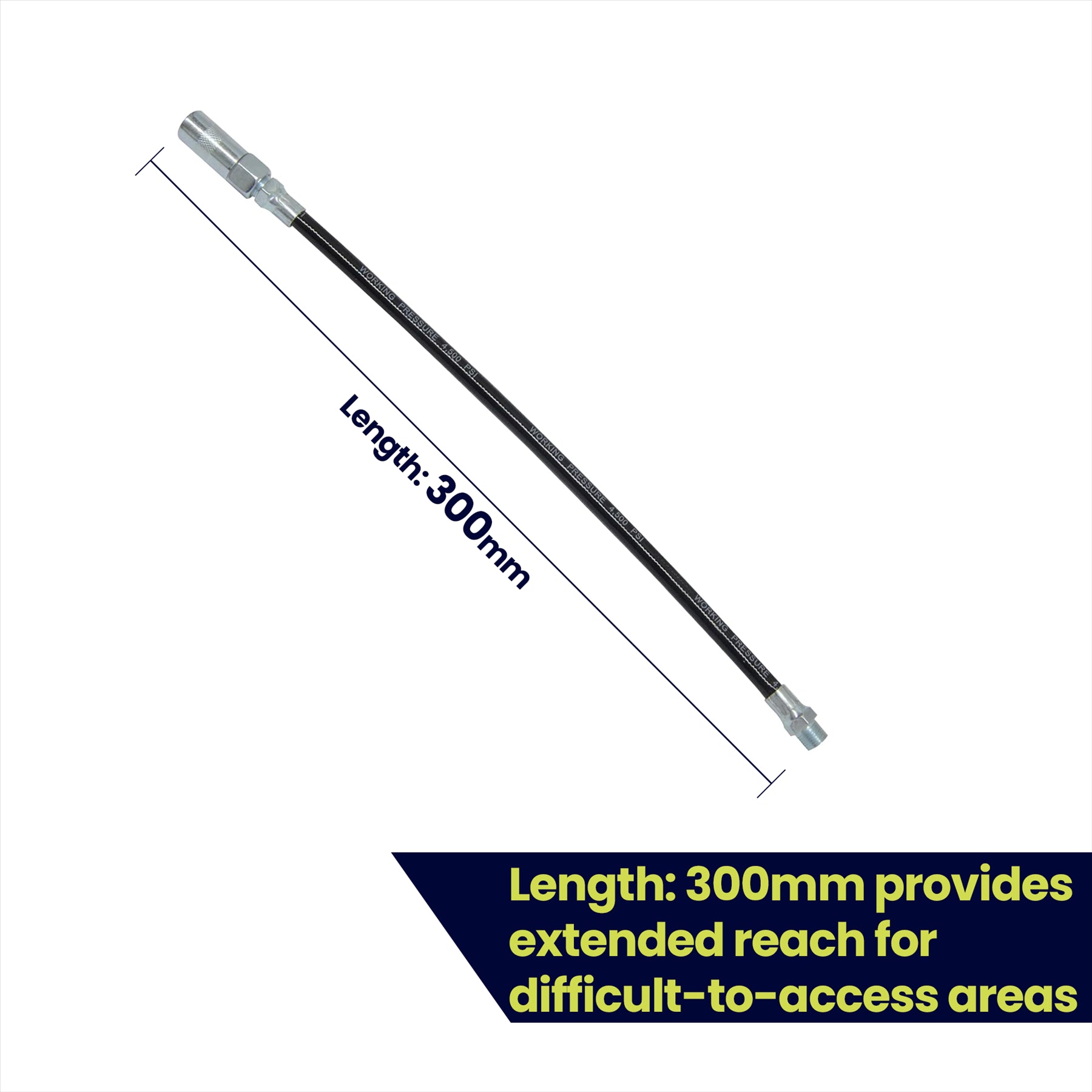 Delivery Hose Grease Gun Connector Flexible 300mm Long Chrome Plate Nozzle by Dapetz