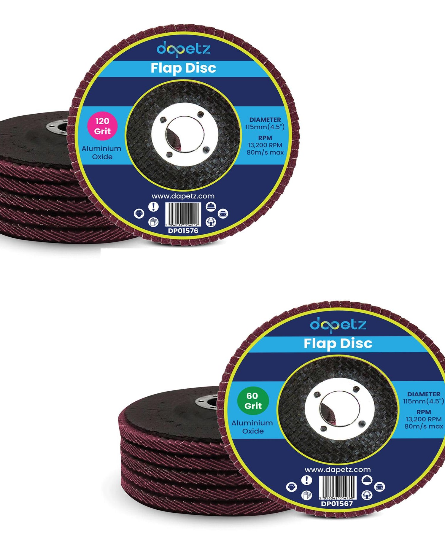 (Pack of 10) Flap Sanding Discs 115mm 60 120 Grit Aluminium Oxide 4.5" Angle Grinder by Dapetz