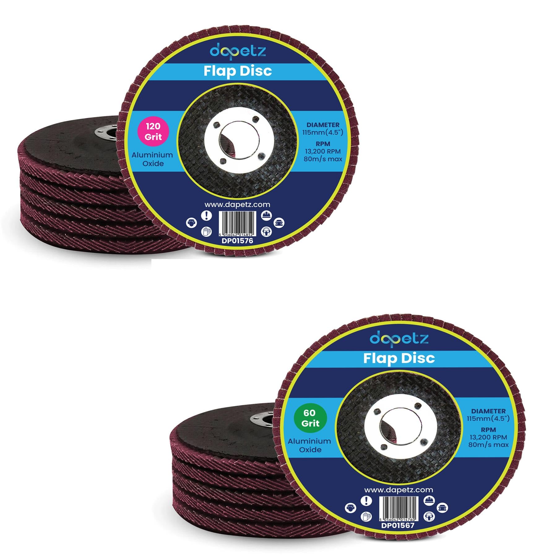 (Pack of 10) Flap Sanding Discs 115mm 60 120 Grit Aluminium Oxide 4.5" Angle Grinder by Dapetz
