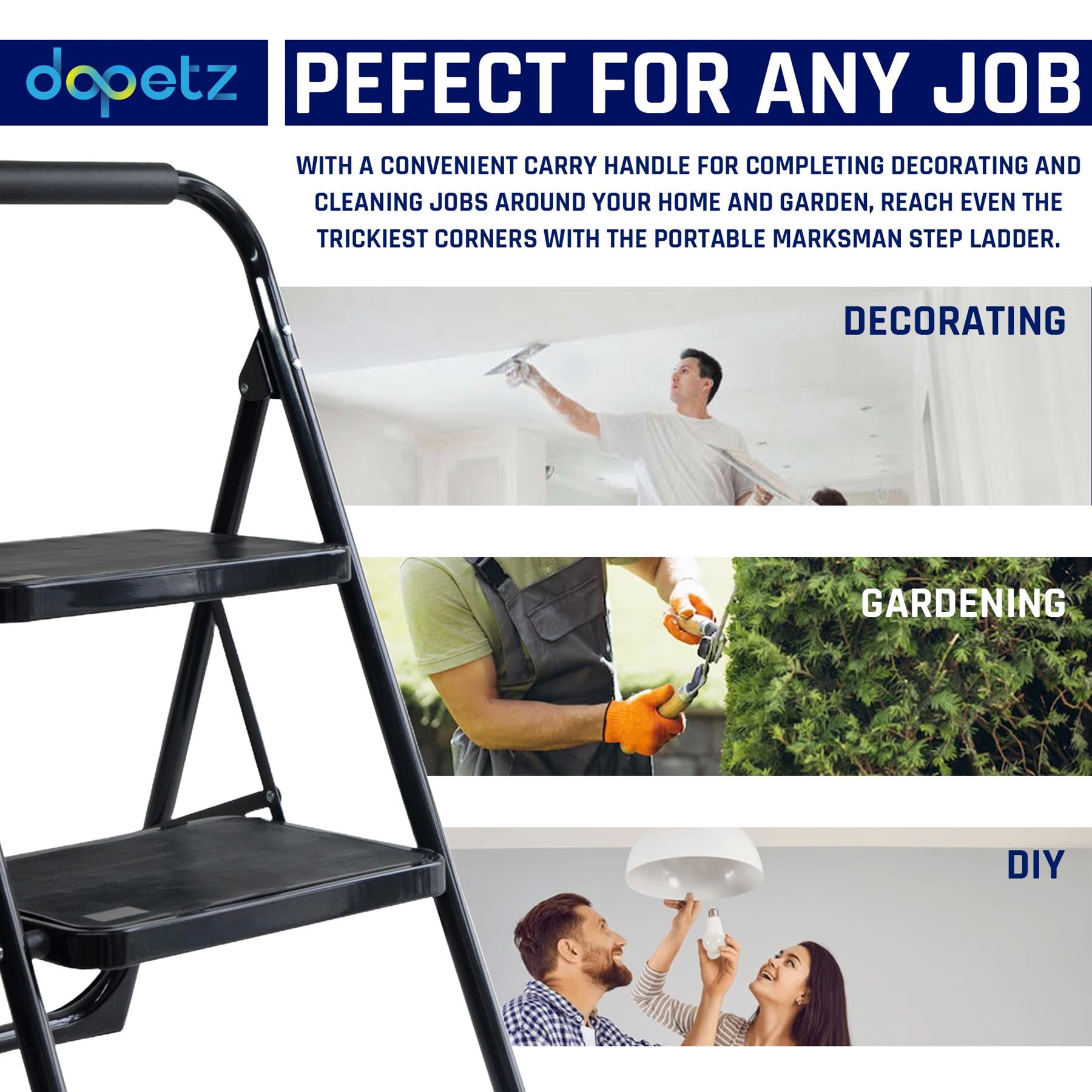 2 Step Ladder Folding Portable Compact Heavy Duty Iron Anti-Slip Mat Stool