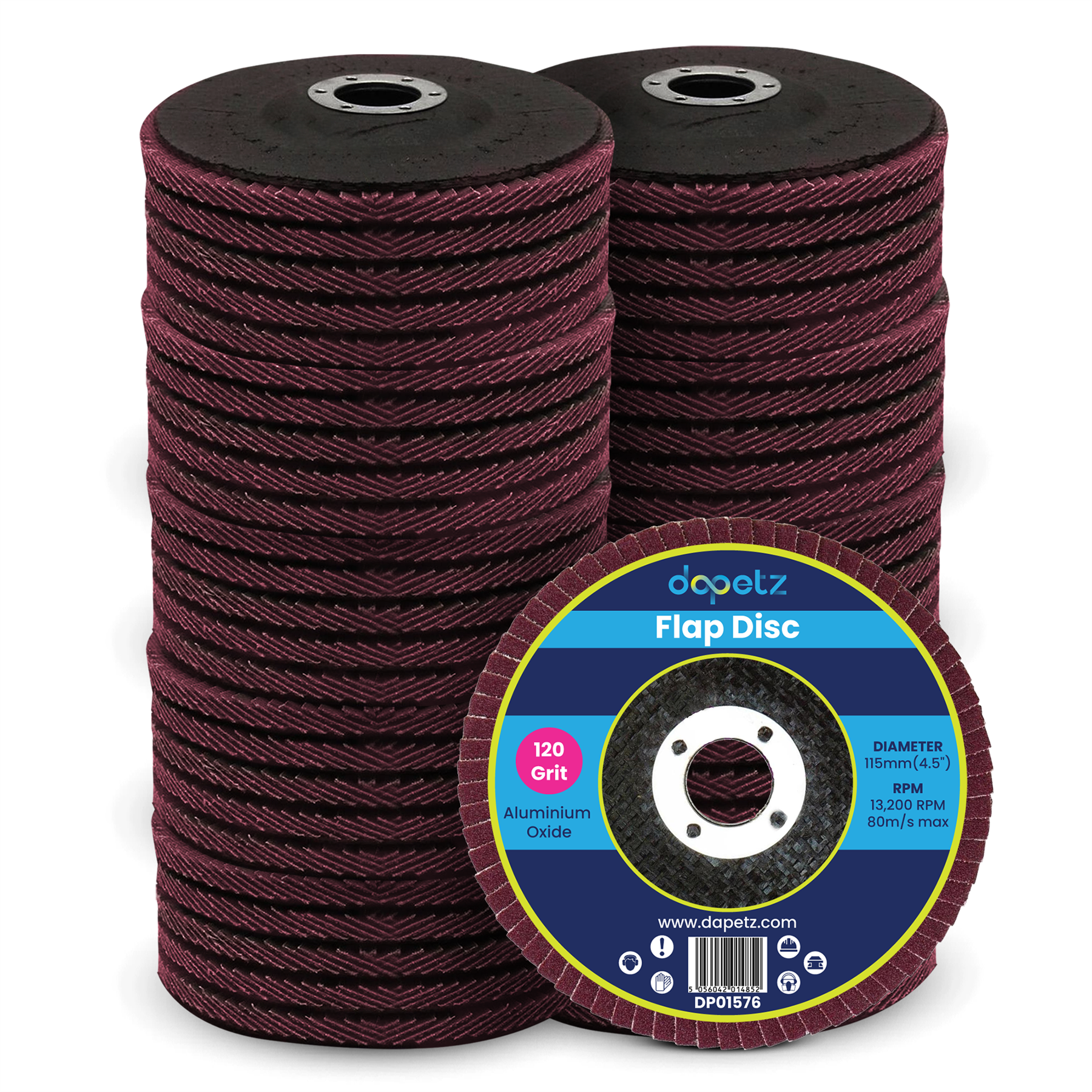 Dapetz 25-Pack Flap Discs 115mm (4.5") 120 Grit – Aluminum Oxide Grinding & Sanding Discs For Angle Grinder On Metal, Wood