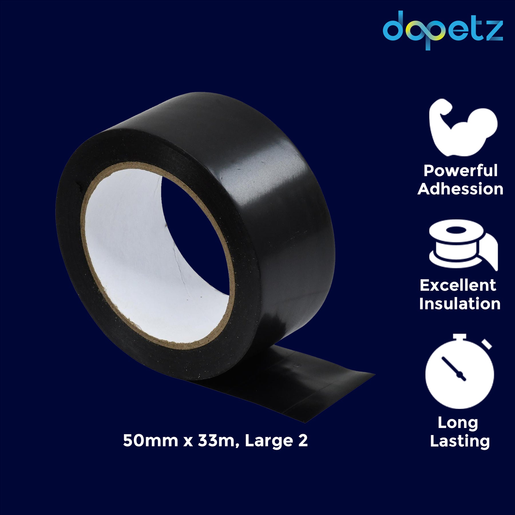 10PCS Wide Black PVC Electrical Tape 50mm x 33m Insulation Flame Retardant Long By Dapetz