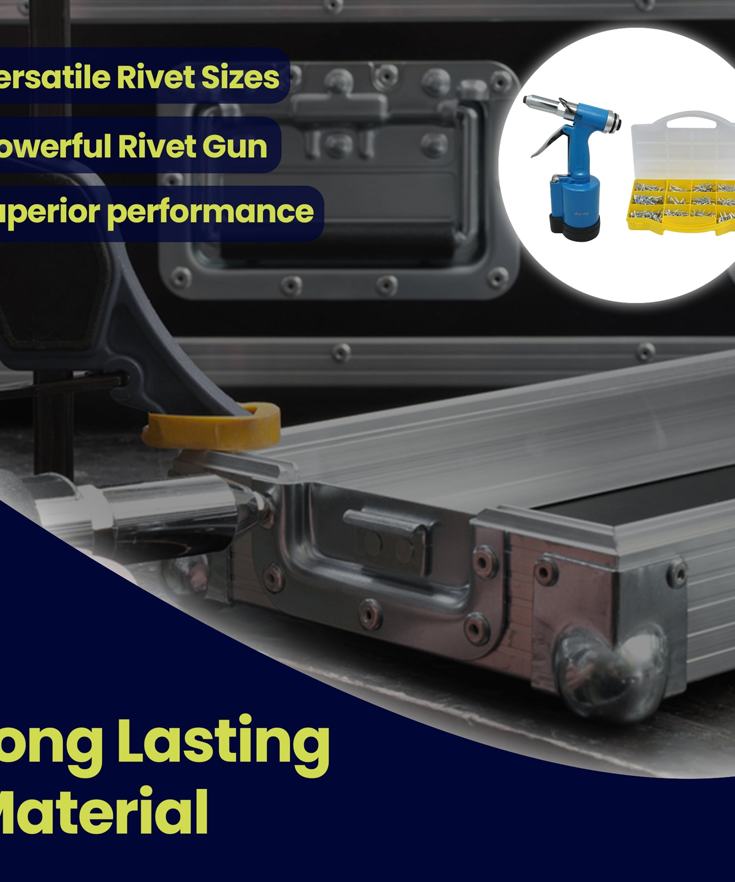 Air Hydraulic Rivet Gun Pop Riveter 3/16" 5/32" 1/8" 3/32" With 650pc Rivets