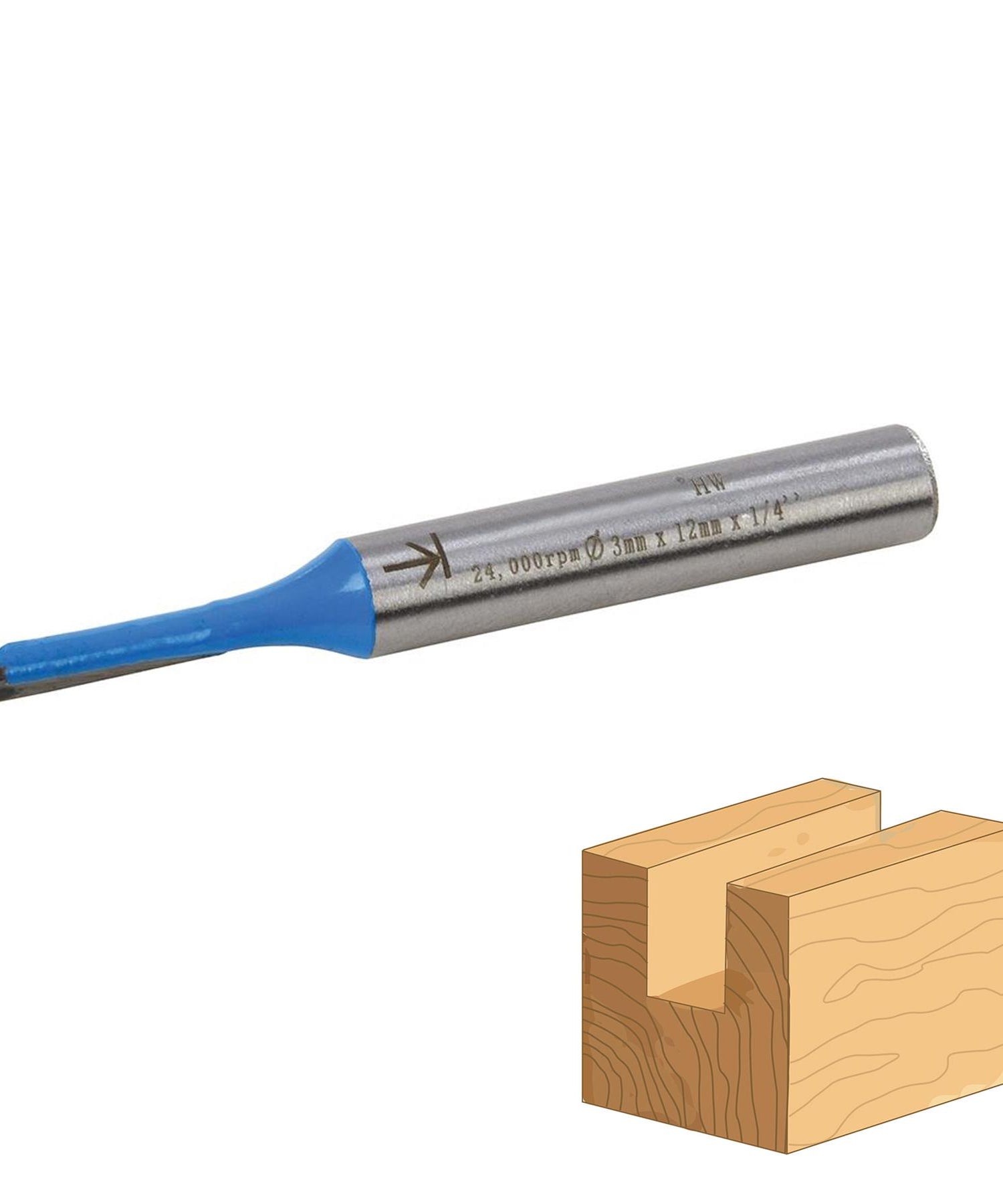 Straight 2 Flute Router Bit Cutter 1/4" Shank Carbide TCT Groove Metric 3 x 12mm
