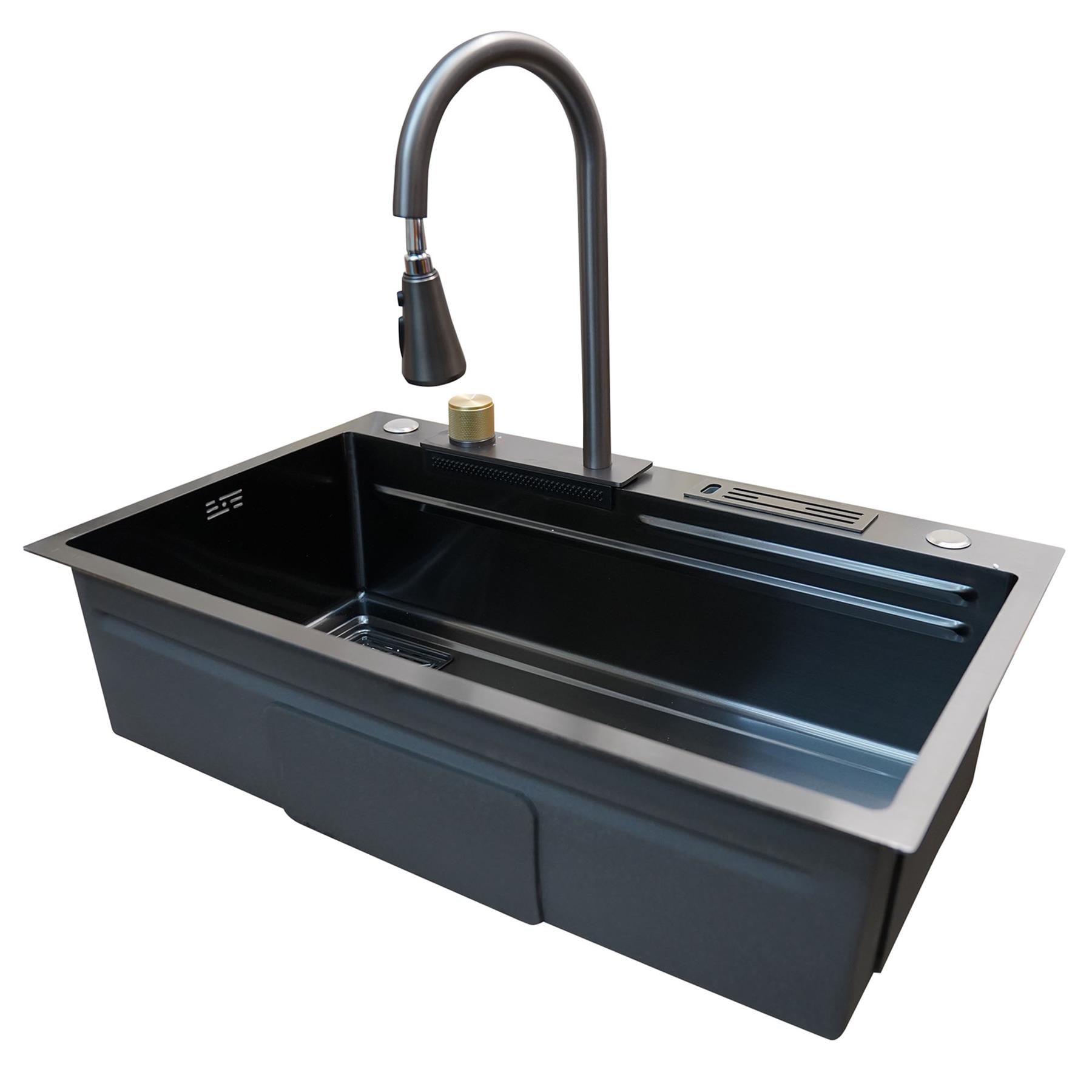 Kitchen Sink With Tap Multi-Purpose Nano Wash Basin Stylish Creative Sinks Black By Dapetz