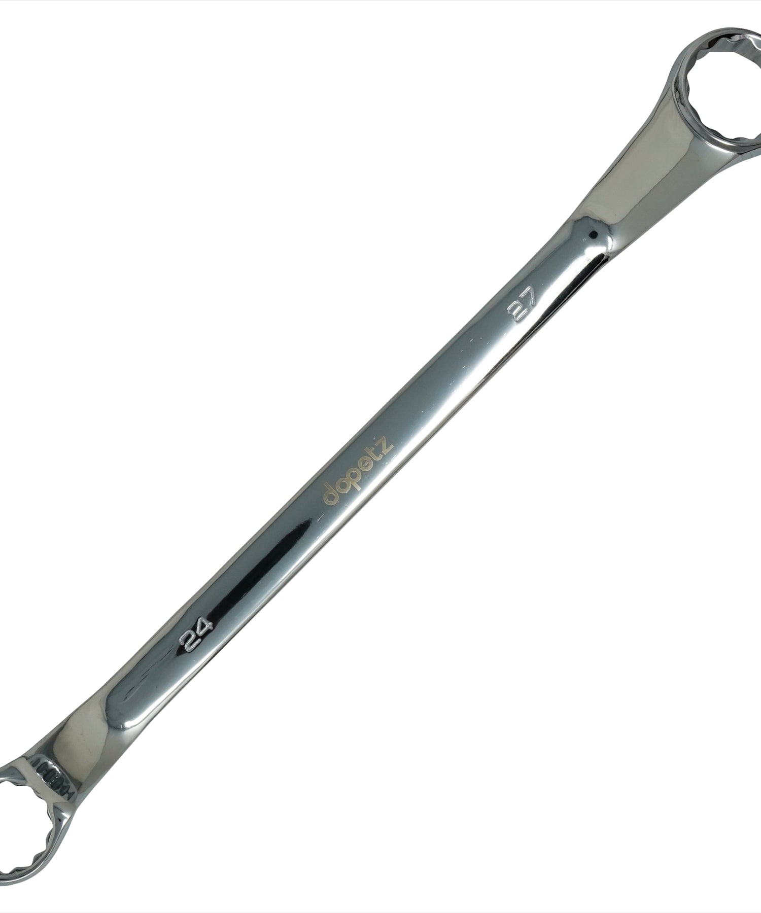 24mm - 27mm Deep Offset Bi-Hex Swan Neck Ring Spanner Wrench Metric Polished Crv