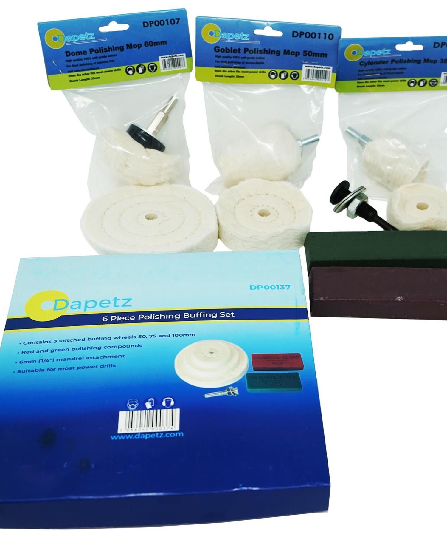 Quality 9Pc Polishing Kit Dome Goblet Cylinder Mop Buffing Wheel Compound By Dapetz