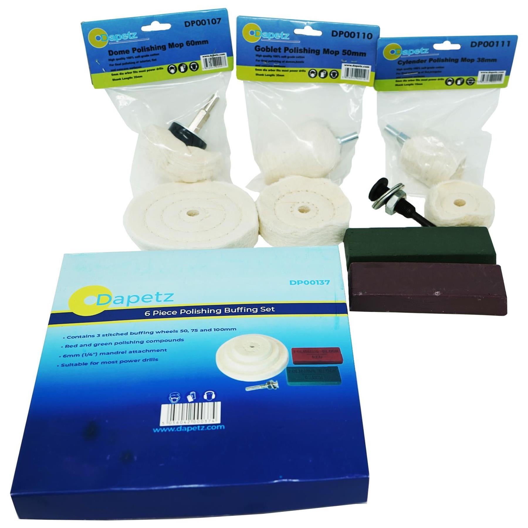 Quality 9Pc Polishing Kit Dome Goblet Cylinder Mop Buffing Wheel Compound By Dapetz