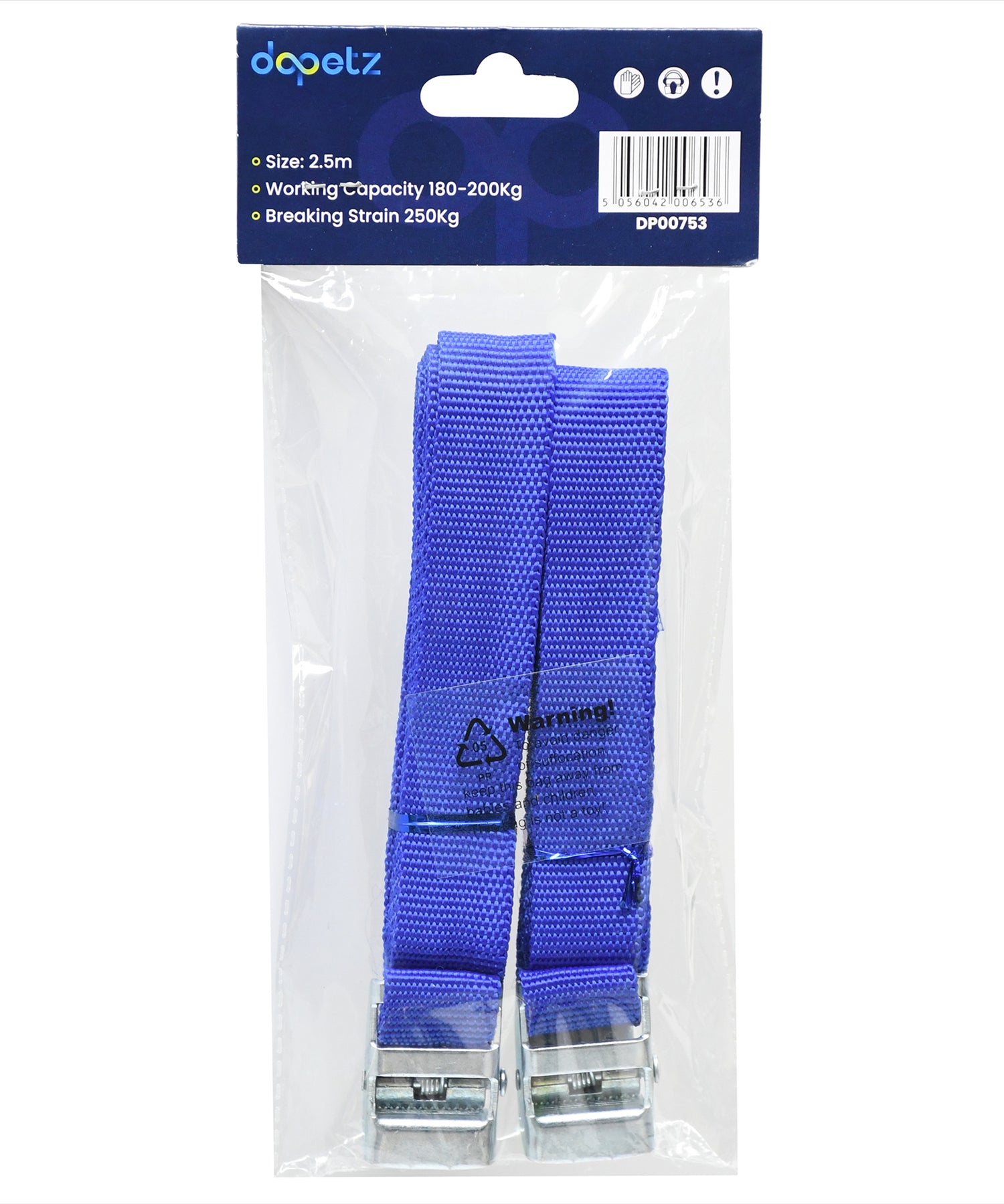 Set Of 2 Lashing Straps Cargo Luggage Tie Down Cam Buckle Roof Rack 2.5m X 25mm By Dapetz