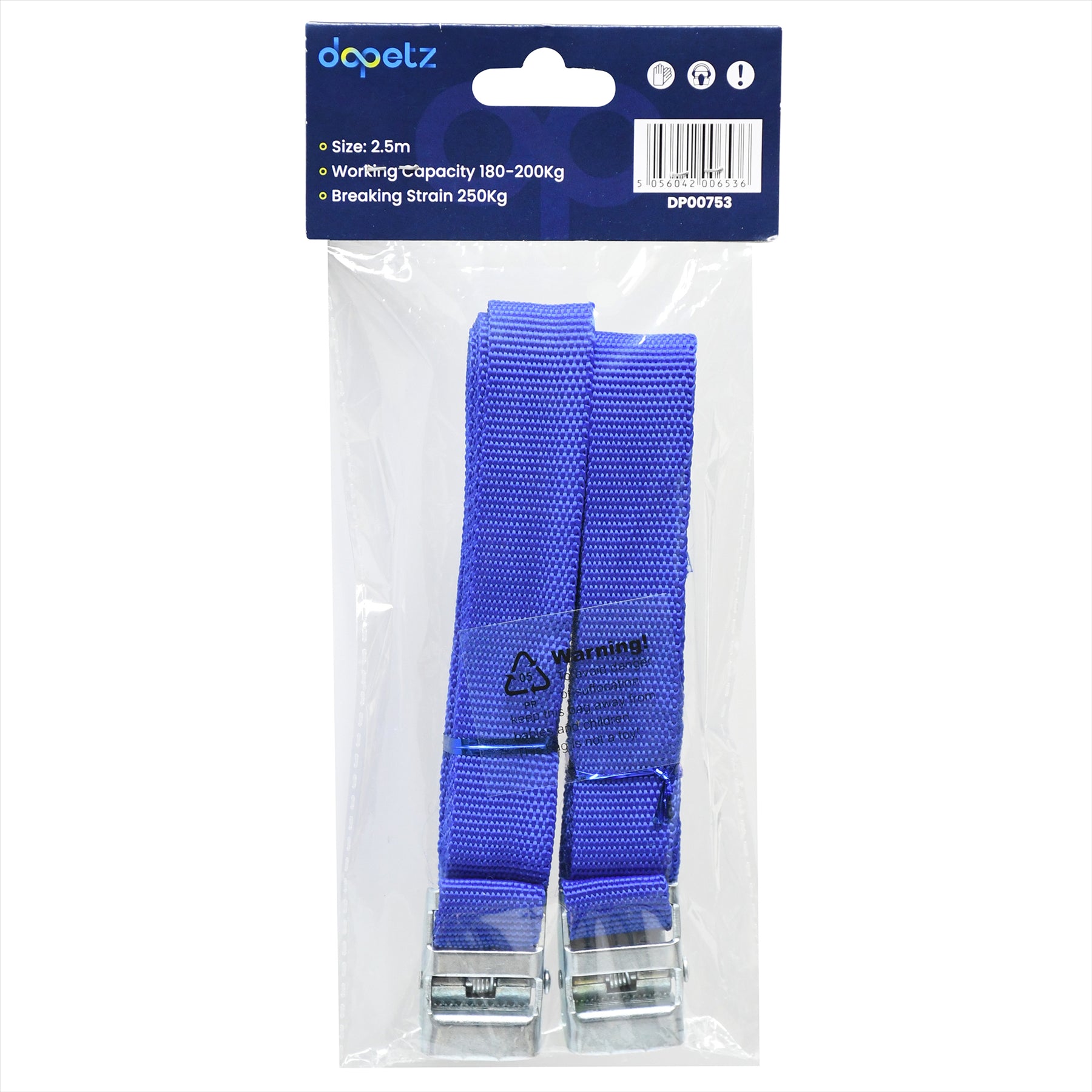 Set Of 2 Lashing Straps Cargo Luggage Tie Down Cam Buckle Roof Rack 2.5m X 25mm By Dapetz