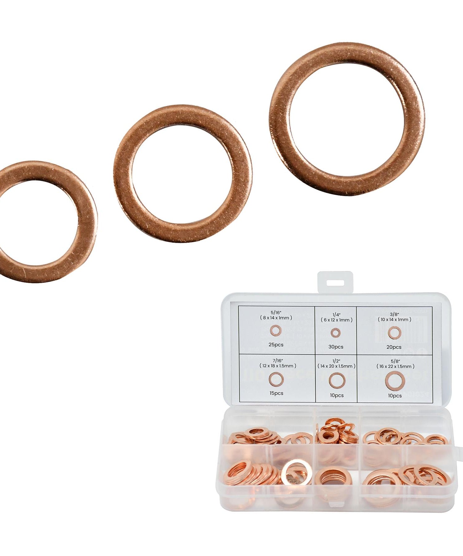 Assorted Box 110 Piece Imperial Washers Solid Copper Sump Plug Washer Set New By Dapetz