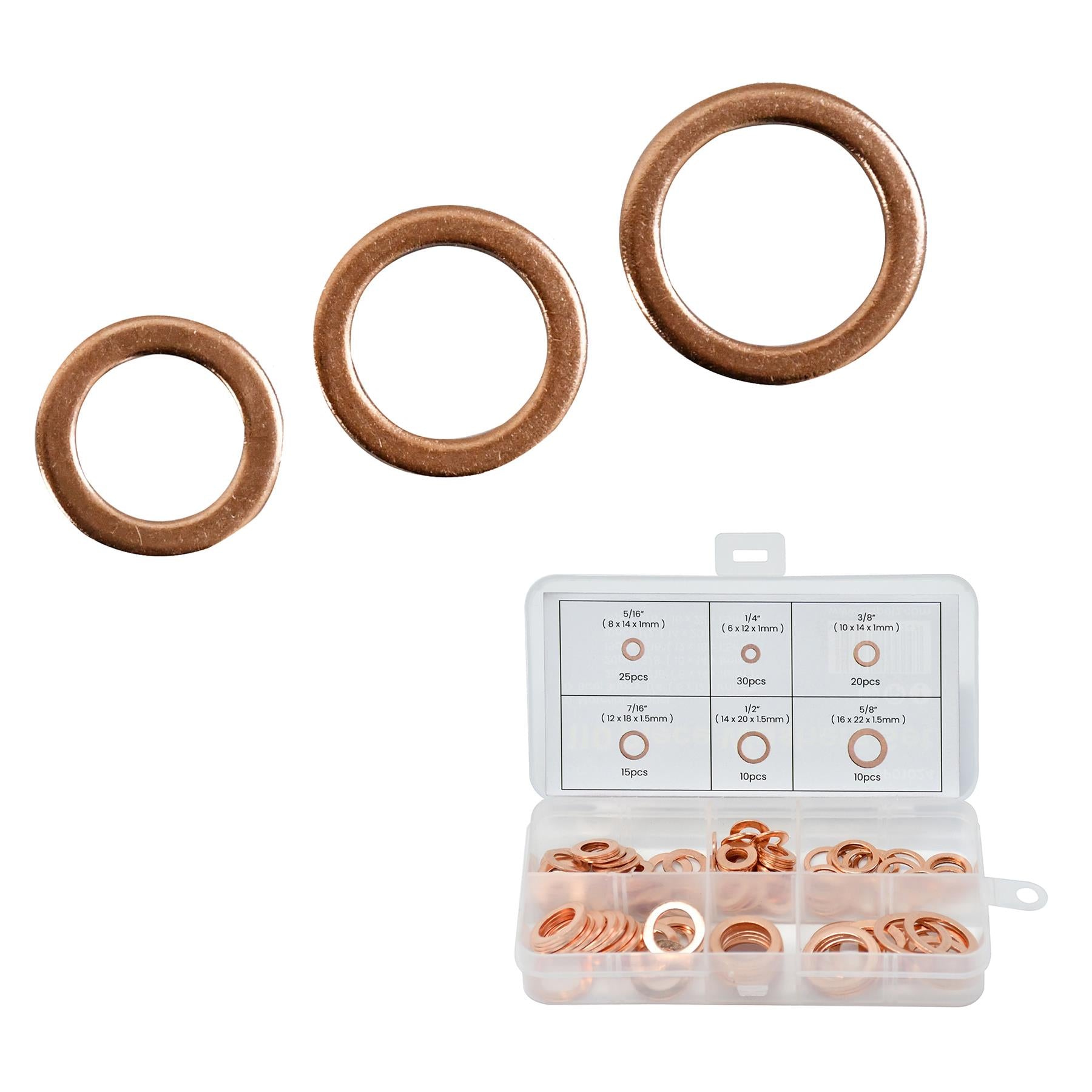 Assorted Box 110 Piece Imperial Washers Solid Copper Sump Plug Washer Set New By Dapetz