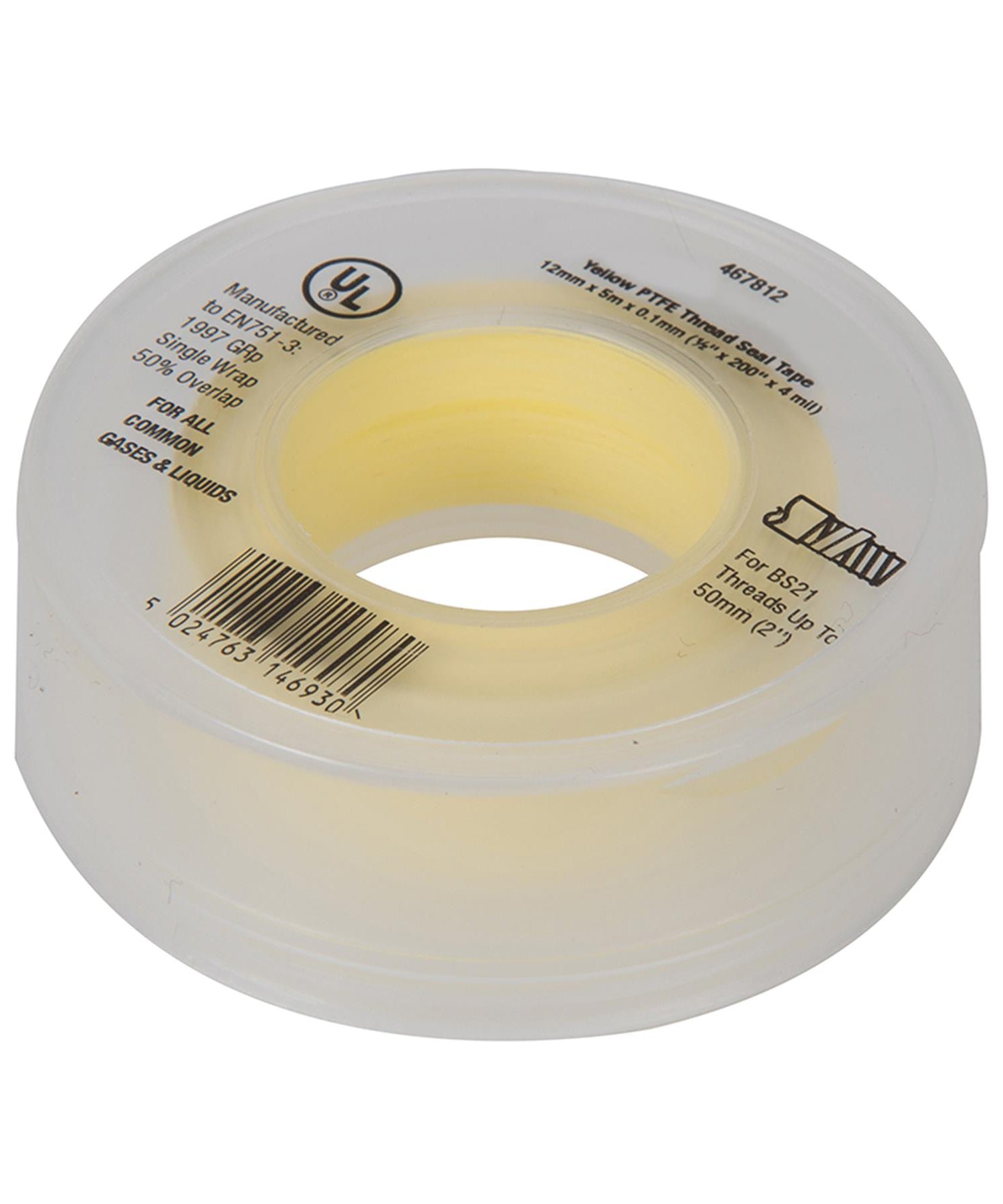 PTFE Gas Thread Seal Tape 12mm x 5m Yellow for LPG, Natural Gas 10 Pack By Dapetz