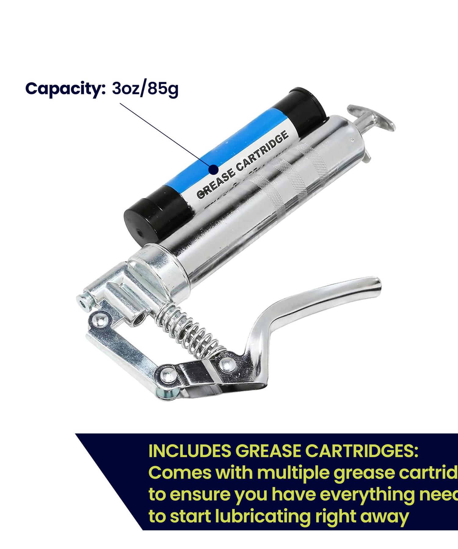 Manual Grease Gun Lever Pistol Grip 120cc Cartridge Type Flexi Hose By Dapetz