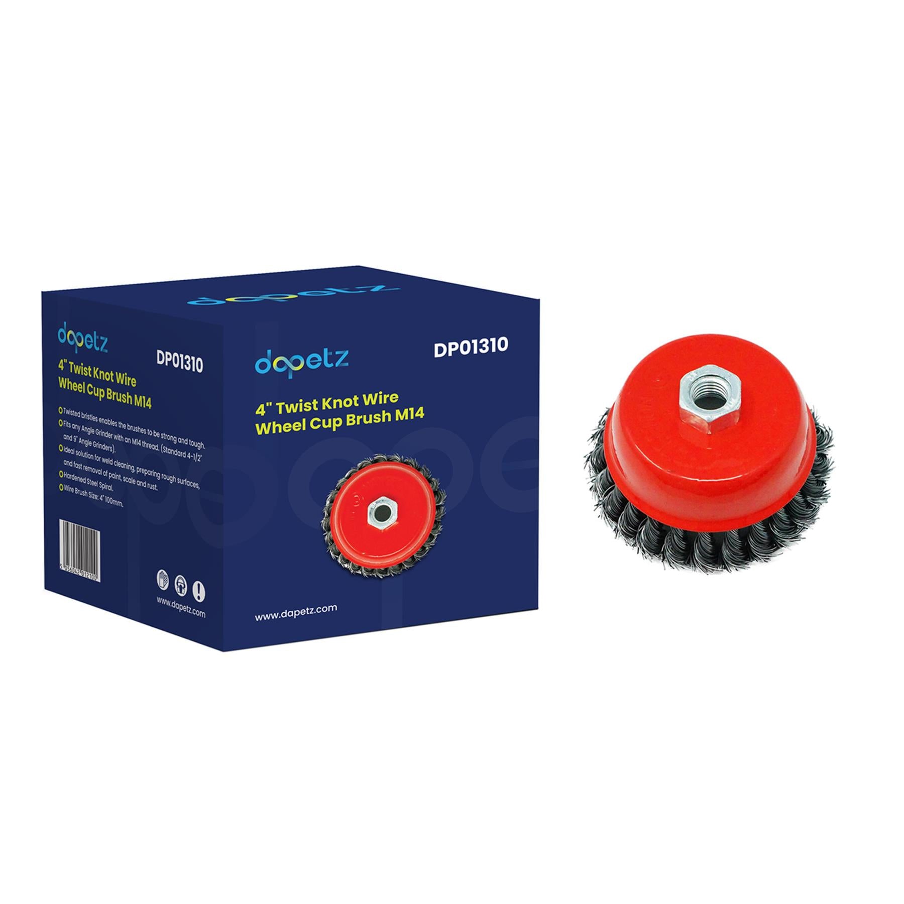 Twist Knot Wire Wheel Cup Brush 4" M14 for 4 1/2" 110mm Angle Grinder 4 Pack By Dapetz