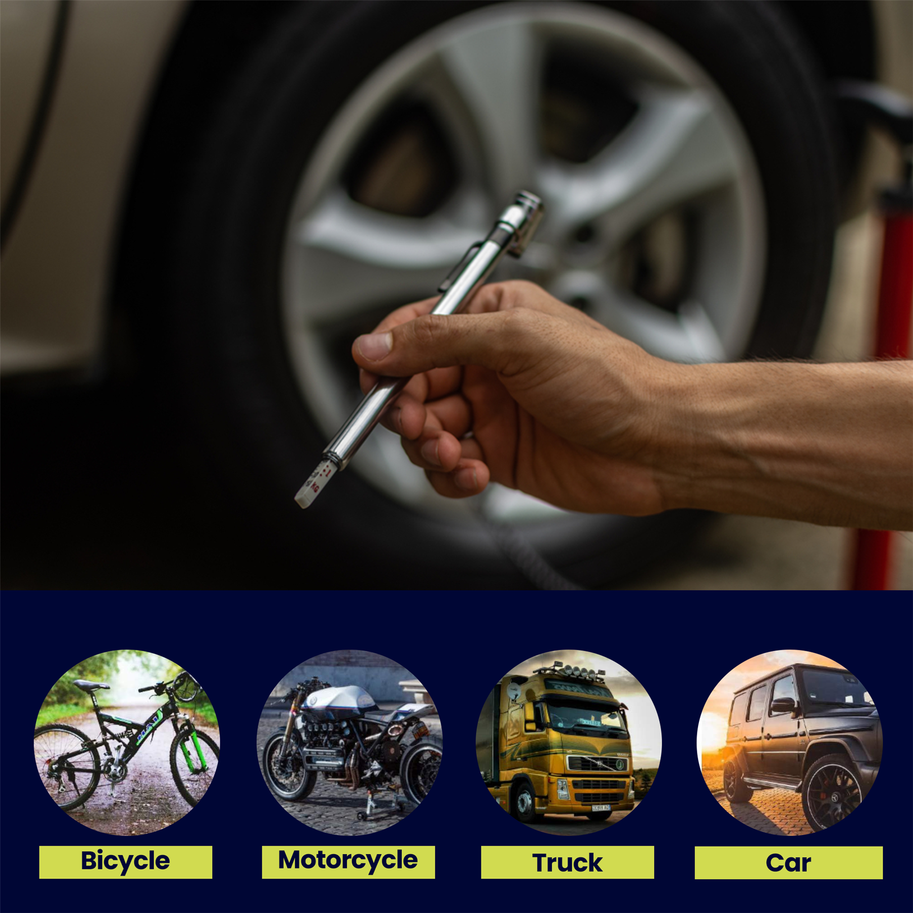 Tire pressure gauge for accurate tire inflation Car Bike Cyle Caravan Pocket Sized Gauge  10-100 Psi by Dapetz