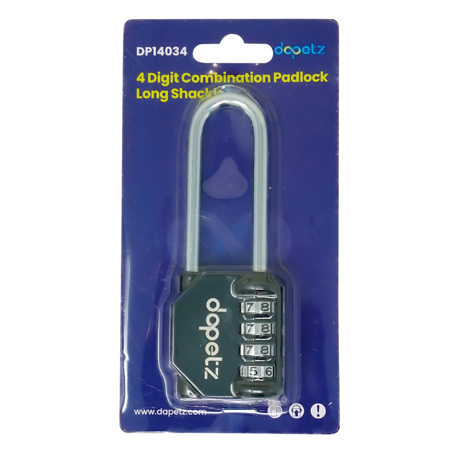 (Pack of 2) Combination Padlock Long Shackle 4 Digit Lock | Locker, Gym, Bag, Travel, Suitcase by Dapetz