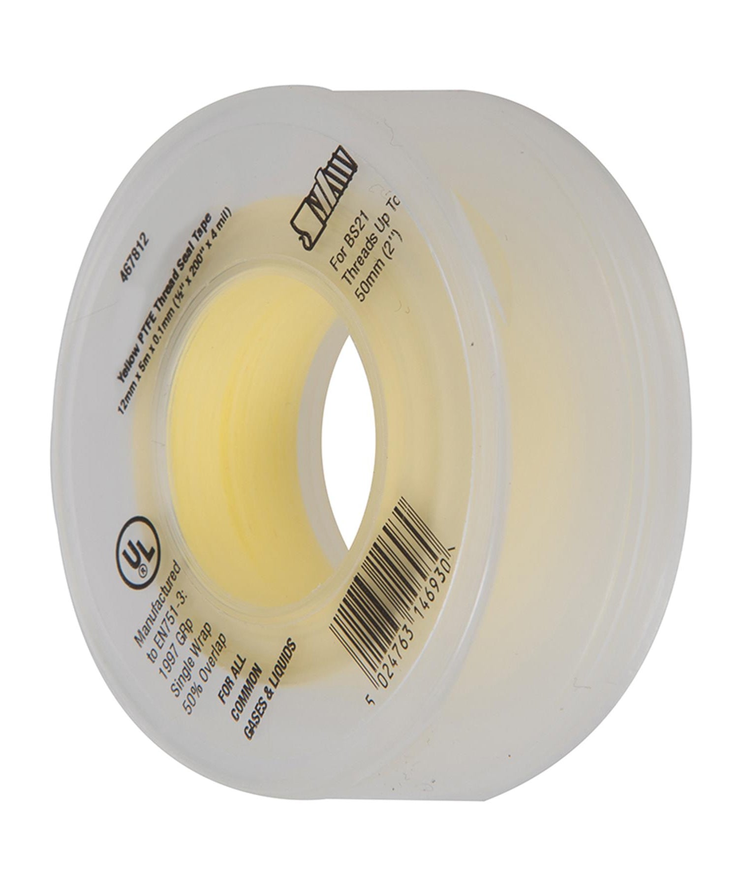 PTFE Gas Thread Seal Tape 12mm x 5m Yellow for LPG, Natural Gas 10 Pack By Dapetz