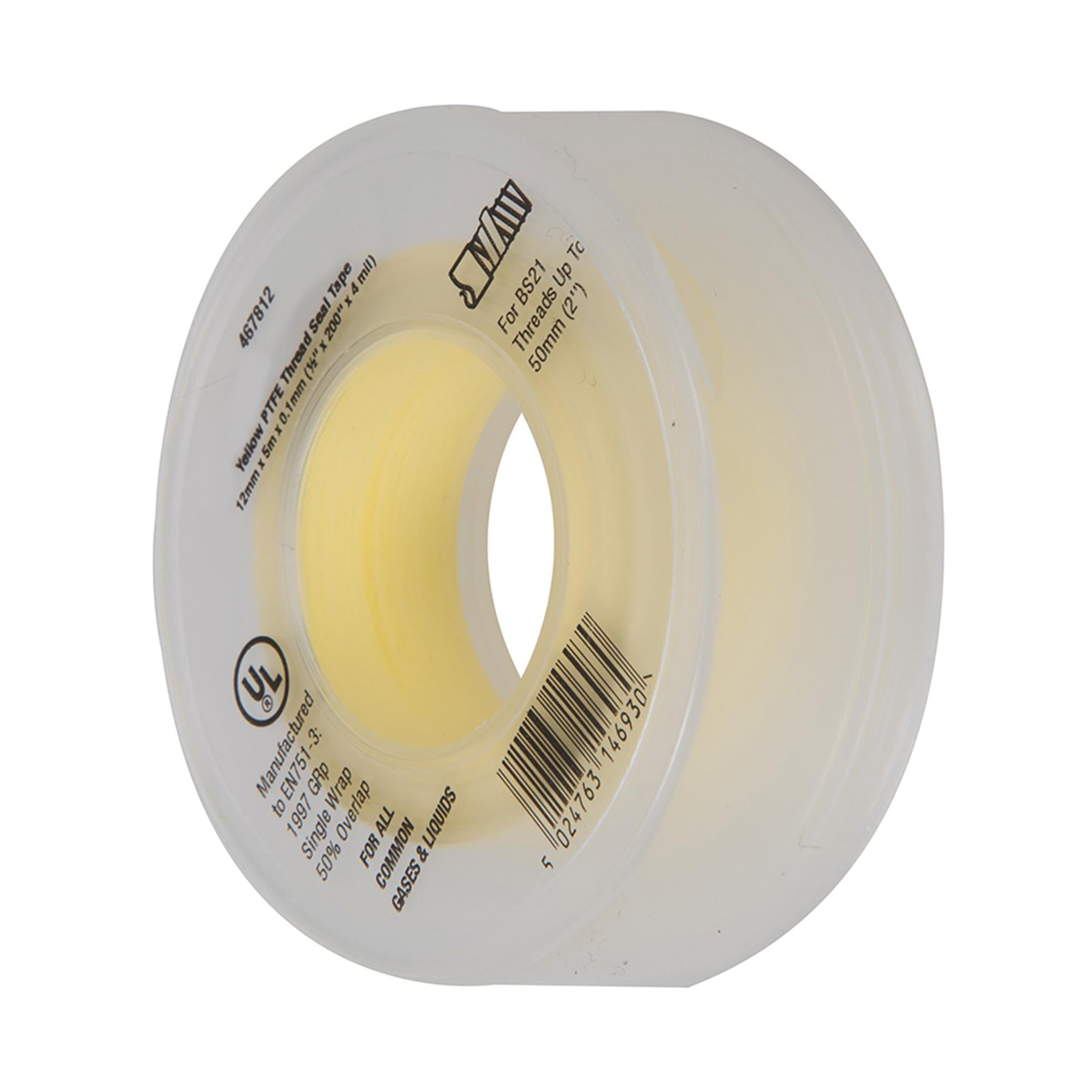 PTFE Gas Thread Seal Tape 12mm x 5m Yellow for LPG, Natural Gas 10 Pack By Dapetz