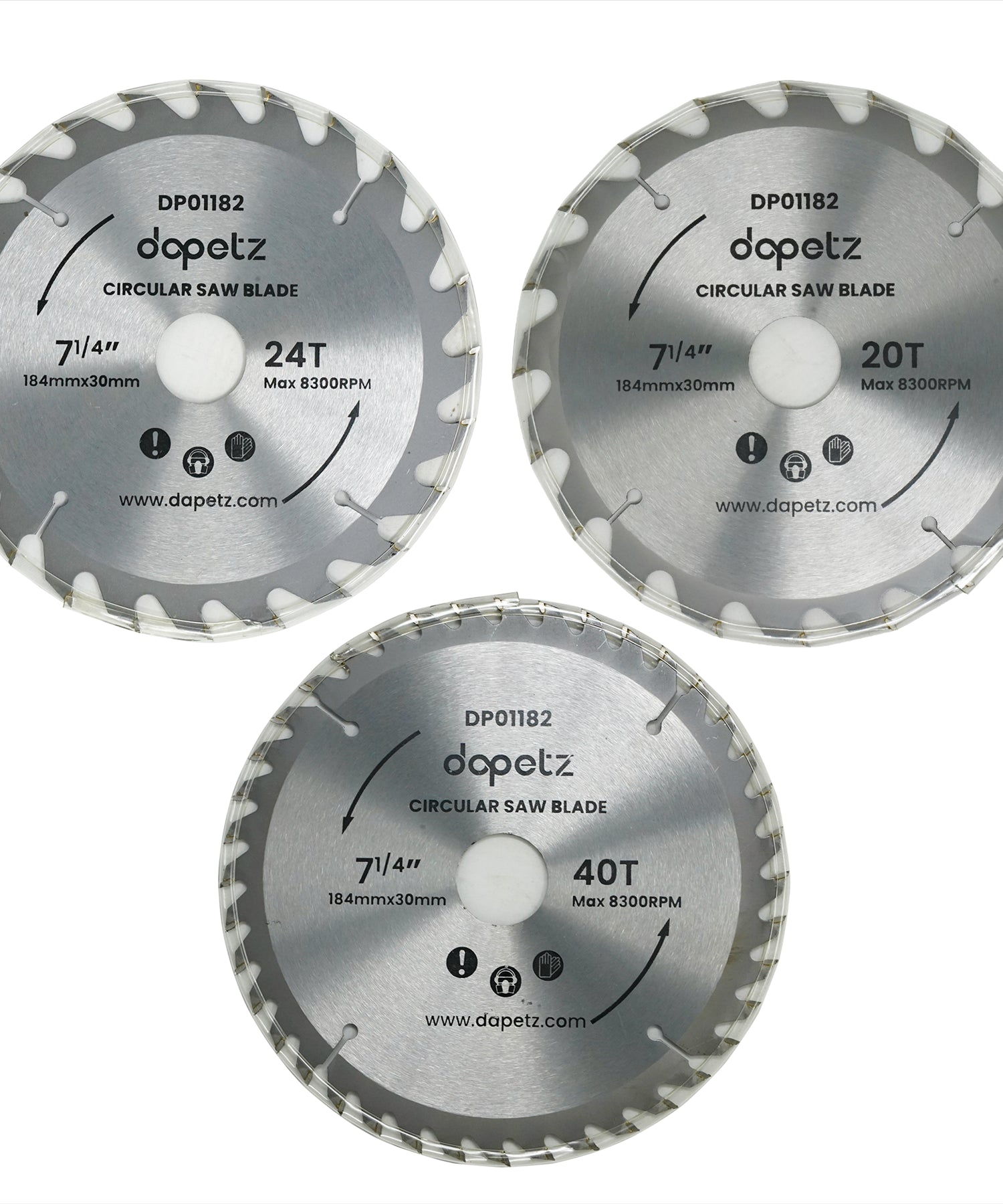 3Pc 184mm TCT Circular Saw Blades 20, 24 & 40 Teeth With Adapter O Rings 185mm