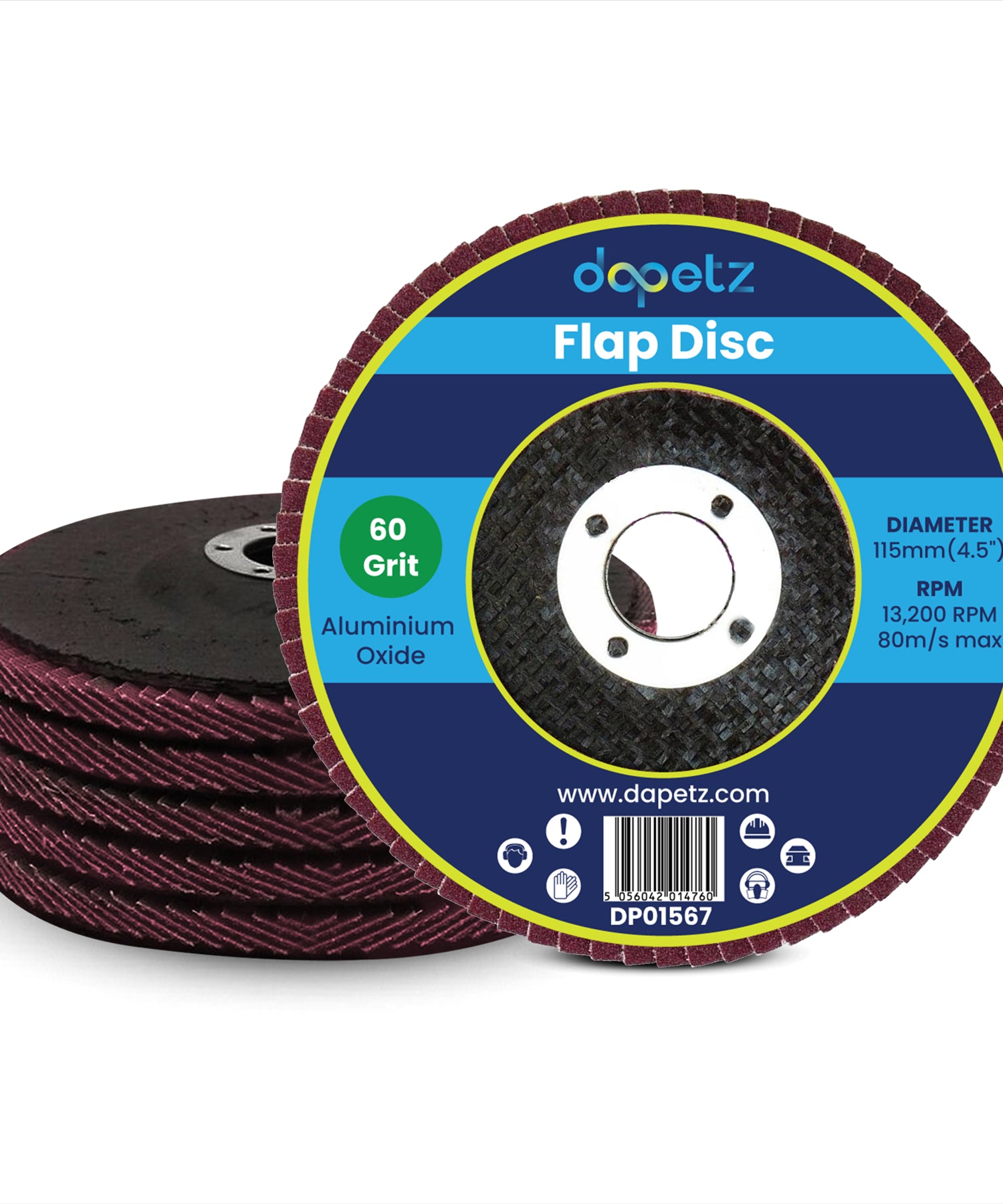 (Pack of 10) Flap Sanding Discs 115mm 60 120 Grit Aluminium Oxide 4.5" Angle Grinder by Dapetz
