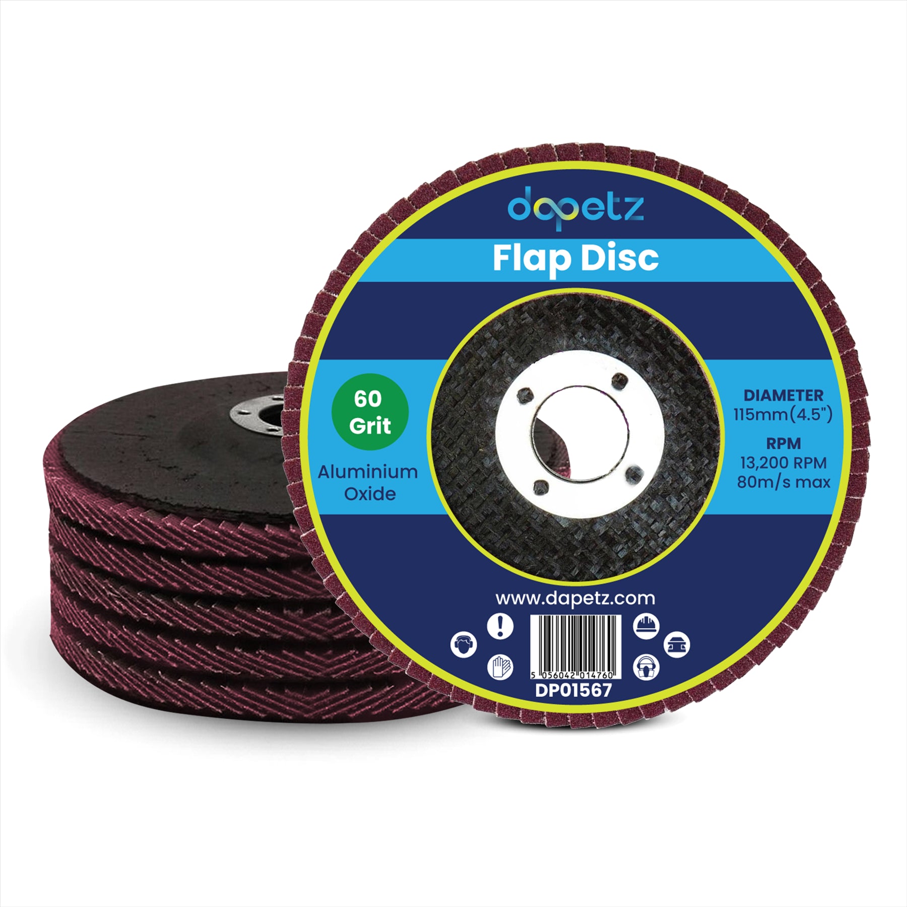 (Pack of 10) Flap Sanding Discs 115mm 60 120 Grit Aluminium Oxide 4.5" Angle Grinder by Dapetz