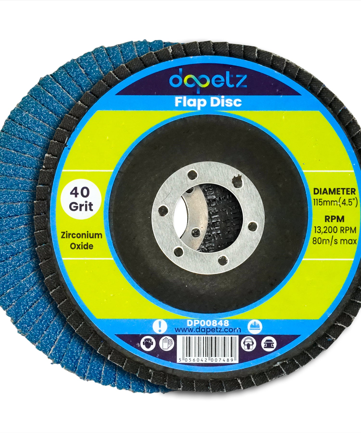 Zircon Flap Grinding Sanding Disc 115mm (4.5"), 40 Grit, Single Piece Angle Wheel By Dapetz