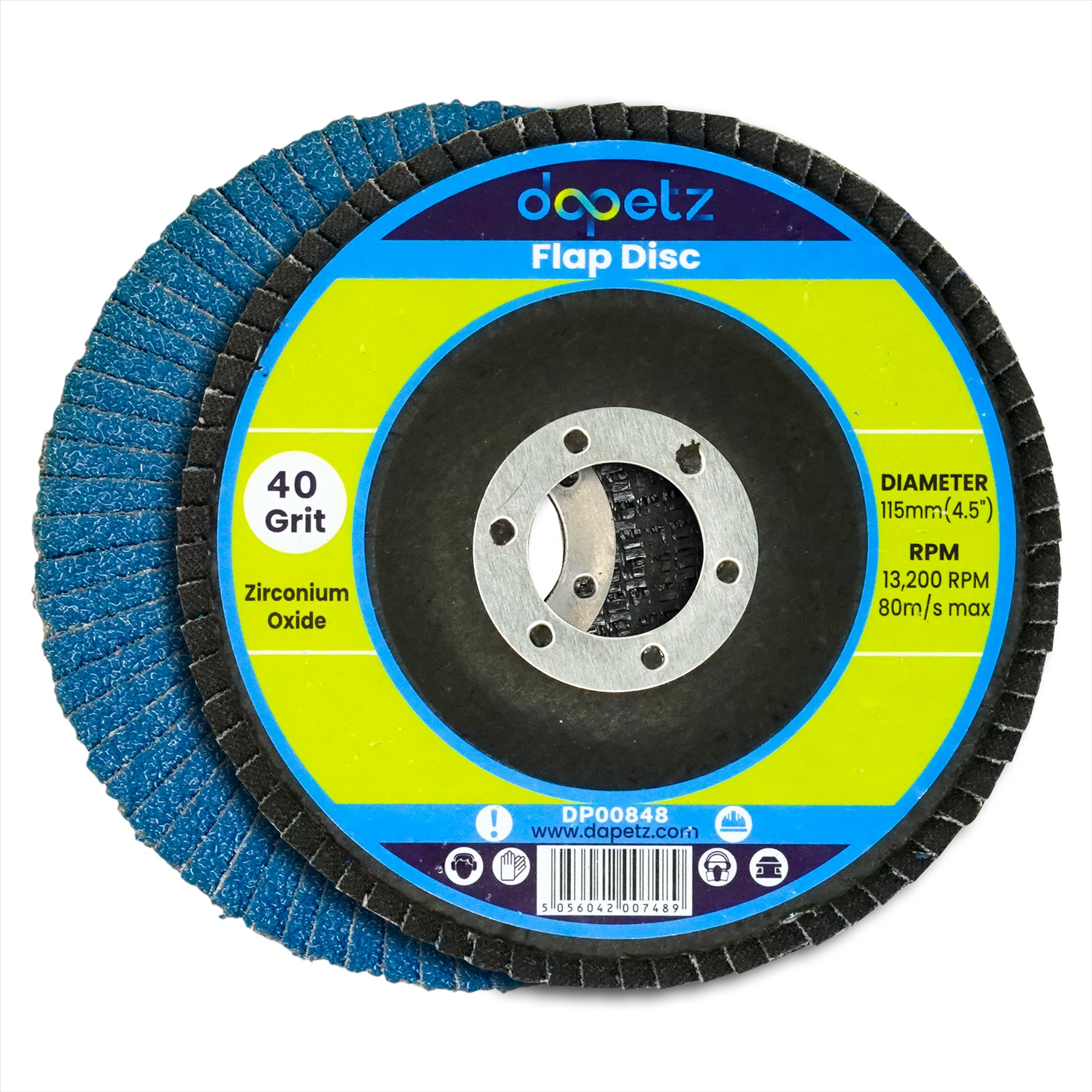 Zircon Flap Grinding Sanding Disc 115mm (4.5"), 40 Grit, Single Piece Angle Wheel By Dapetz