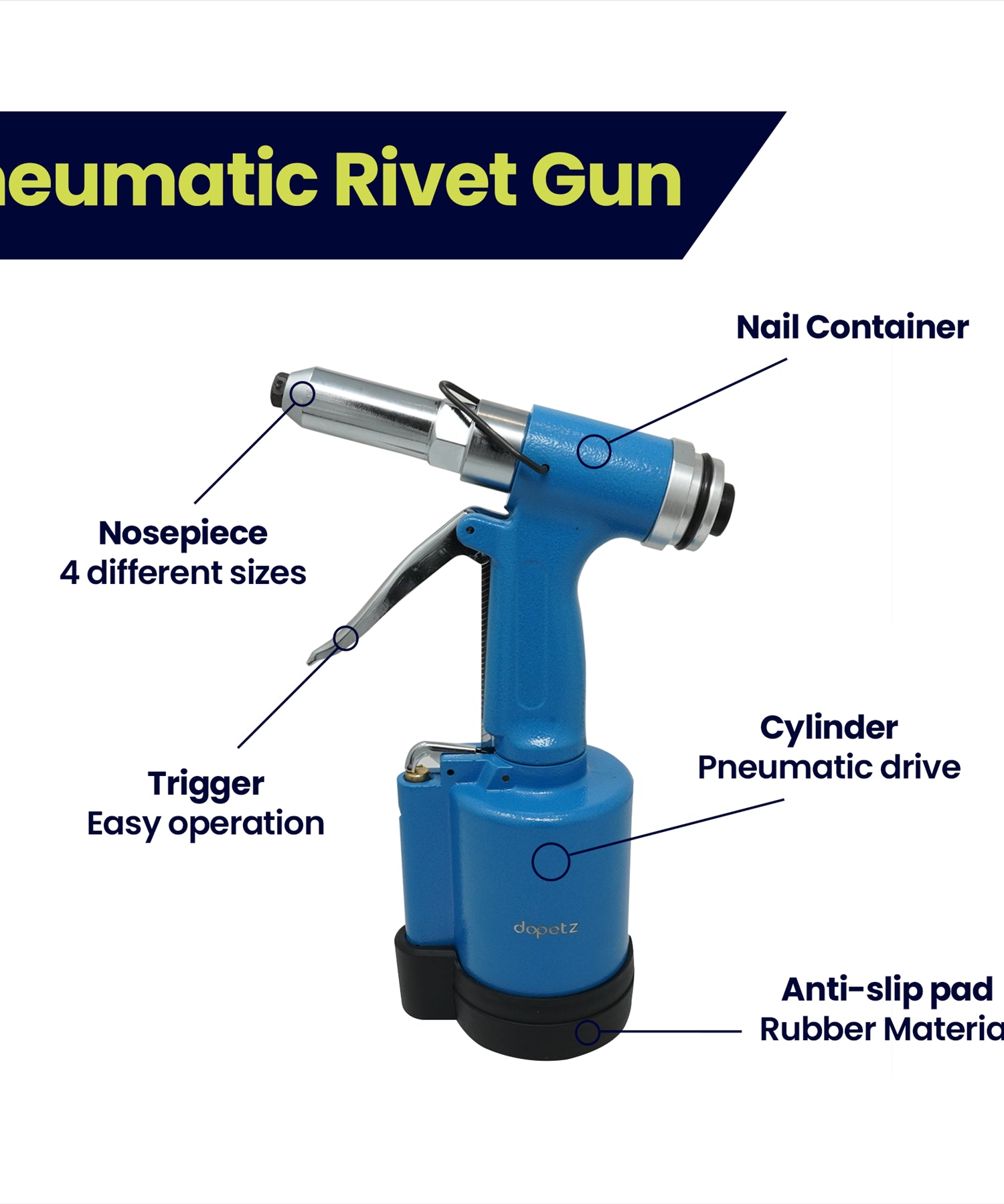 Air Hydraulic Rivet Gun Pop Riveter 3/16" 5/32" 1/8" 3/32" With 650pc Rivets