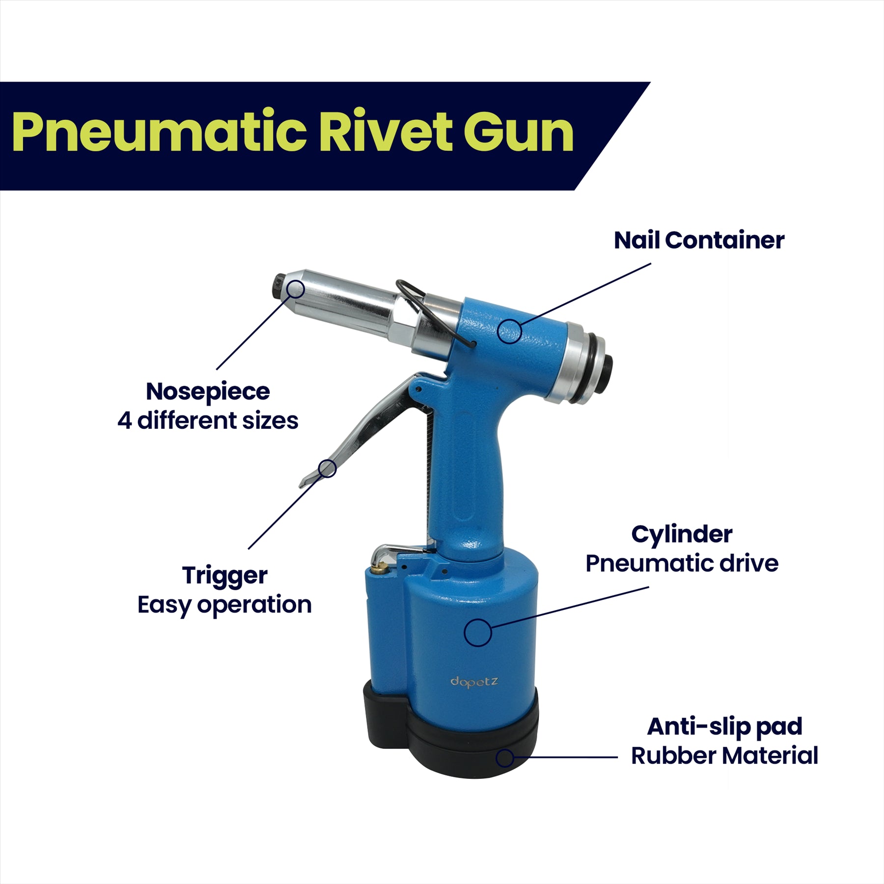 Air Hydraulic Rivet Gun Pop Riveter 3/16" 5/32" 1/8" 3/32" With 650pc Rivets