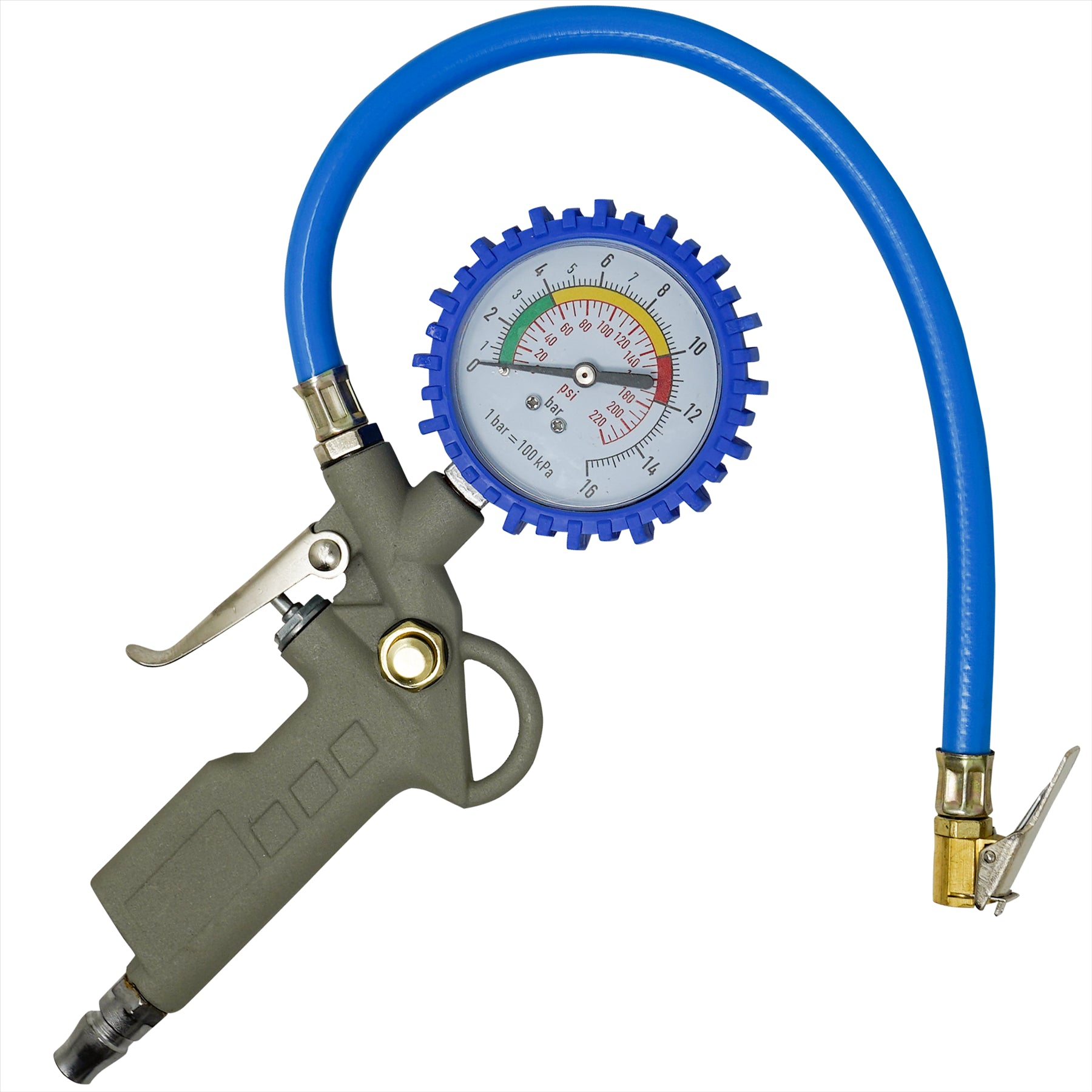 Tyre Air Inflator and Pressure Gauge Gun For Use With Air Compressor Car Van