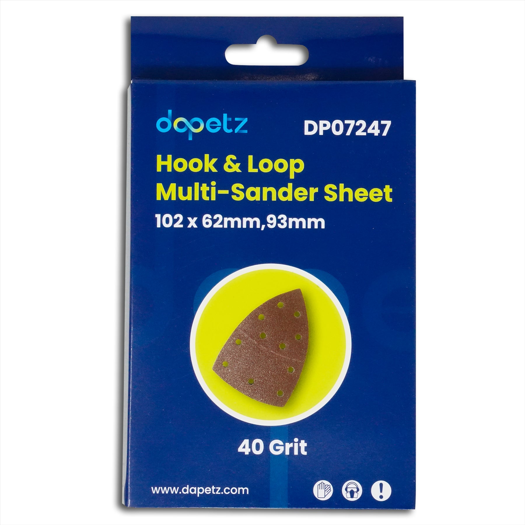 (Pack of 10) 40 Grit Hook & Loop Multi-Sander Sheets 102 x 62mm, 93mm, Punched Hole by Dapetz