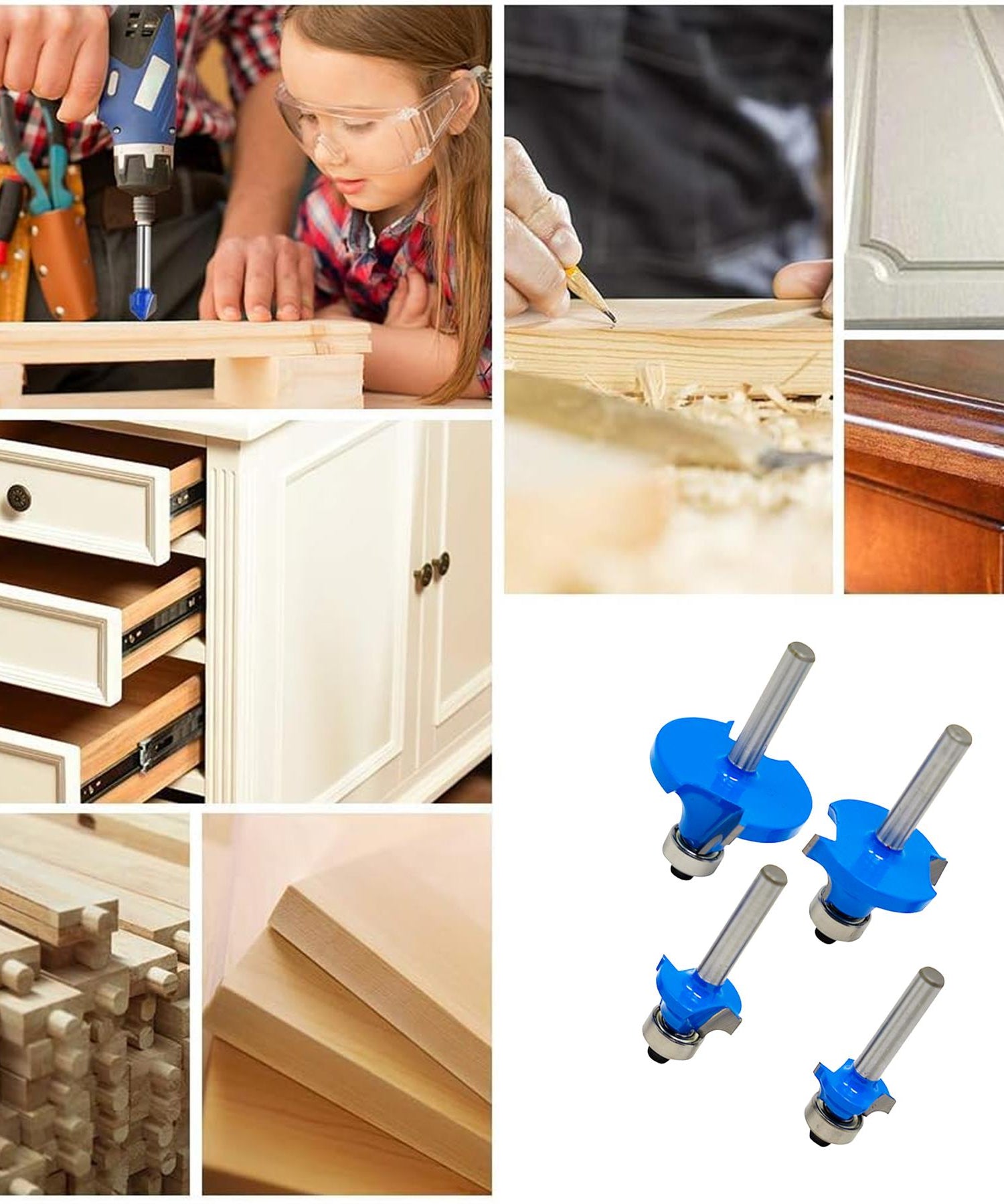 1/4" Shank Round Over Router Bit Set – 4Pc Woodworking Cutter