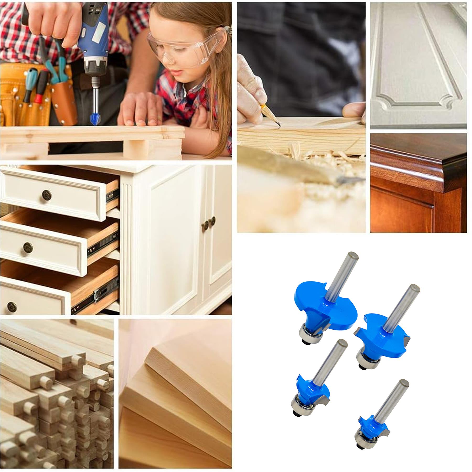 1/4" Shank Round Over Router Bit Set – 4Pc Woodworking Cutter