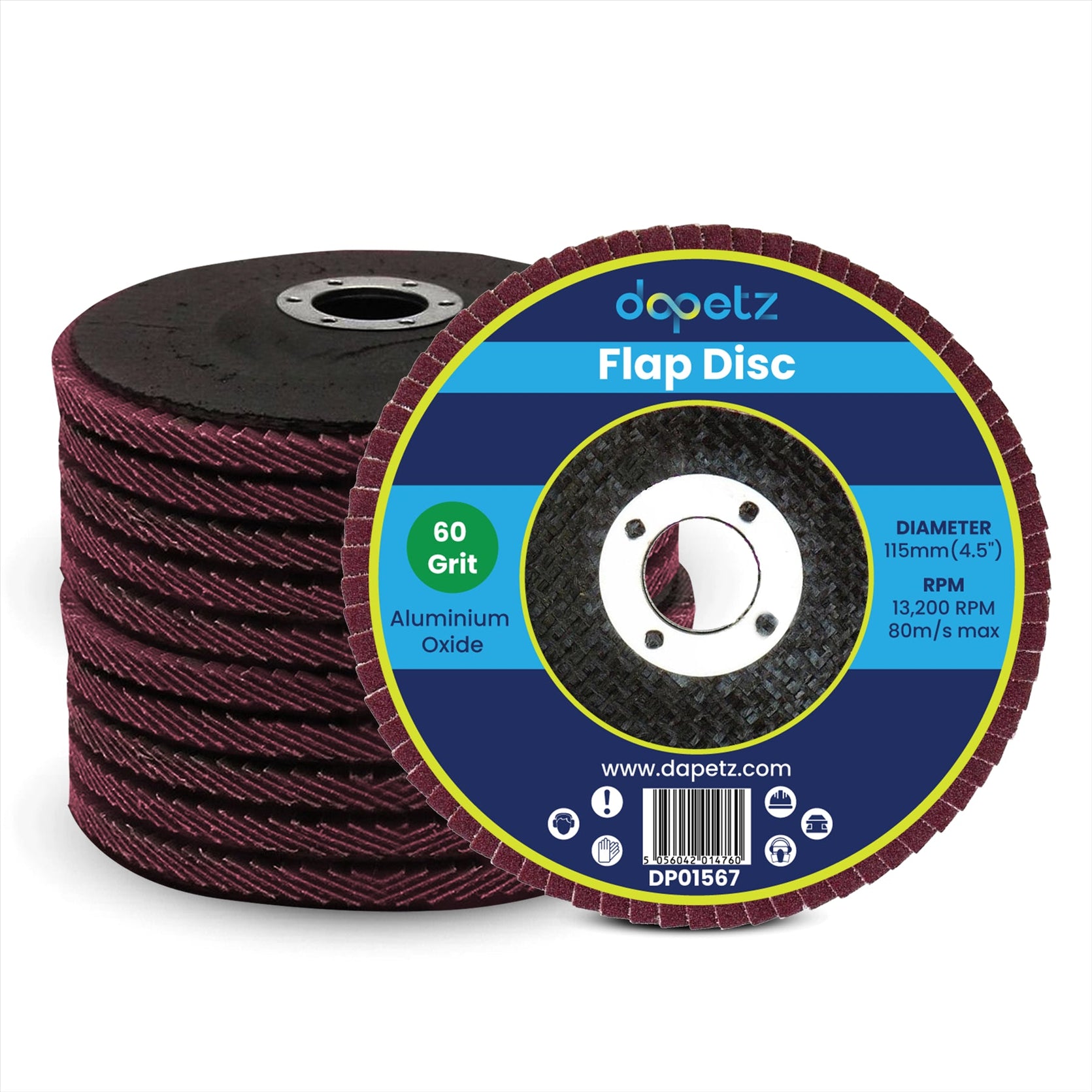 Flap Discs 60 Grit 115mm | Sanding & Grinding Wheels for 4.5" Angle Grinders (Pack of 10)