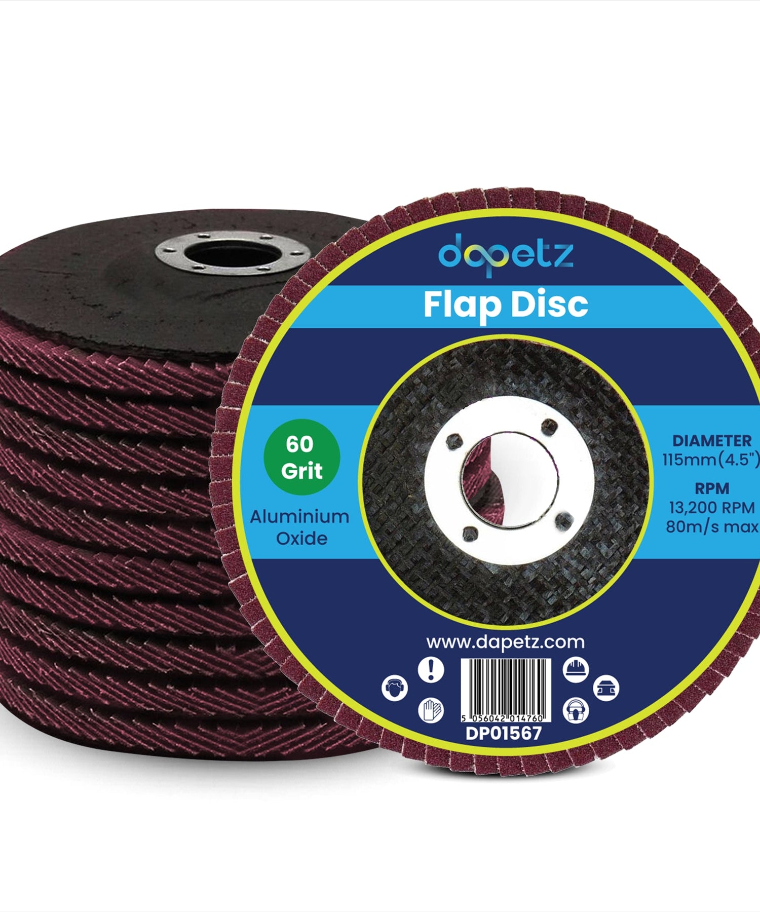 Flap Discs 60 Grit 115mm | Sanding & Grinding Wheels for 4.5" Angle Grinders (Pack of 10)