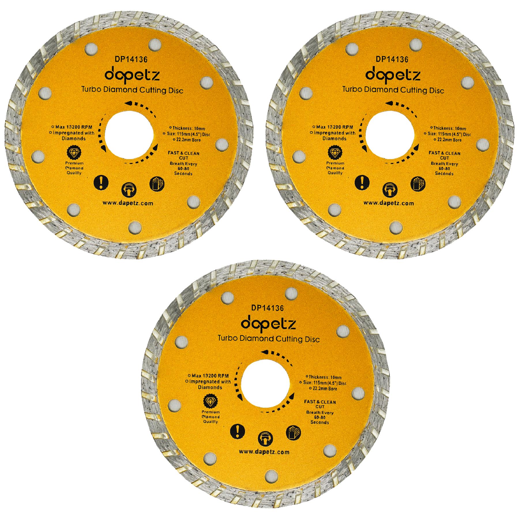 (Pack of 3) Angle Grinder Disc Thin Diamond Dry Cutting Disc Porcelain Tile Turbo 115mm 4.5" by Daptez
