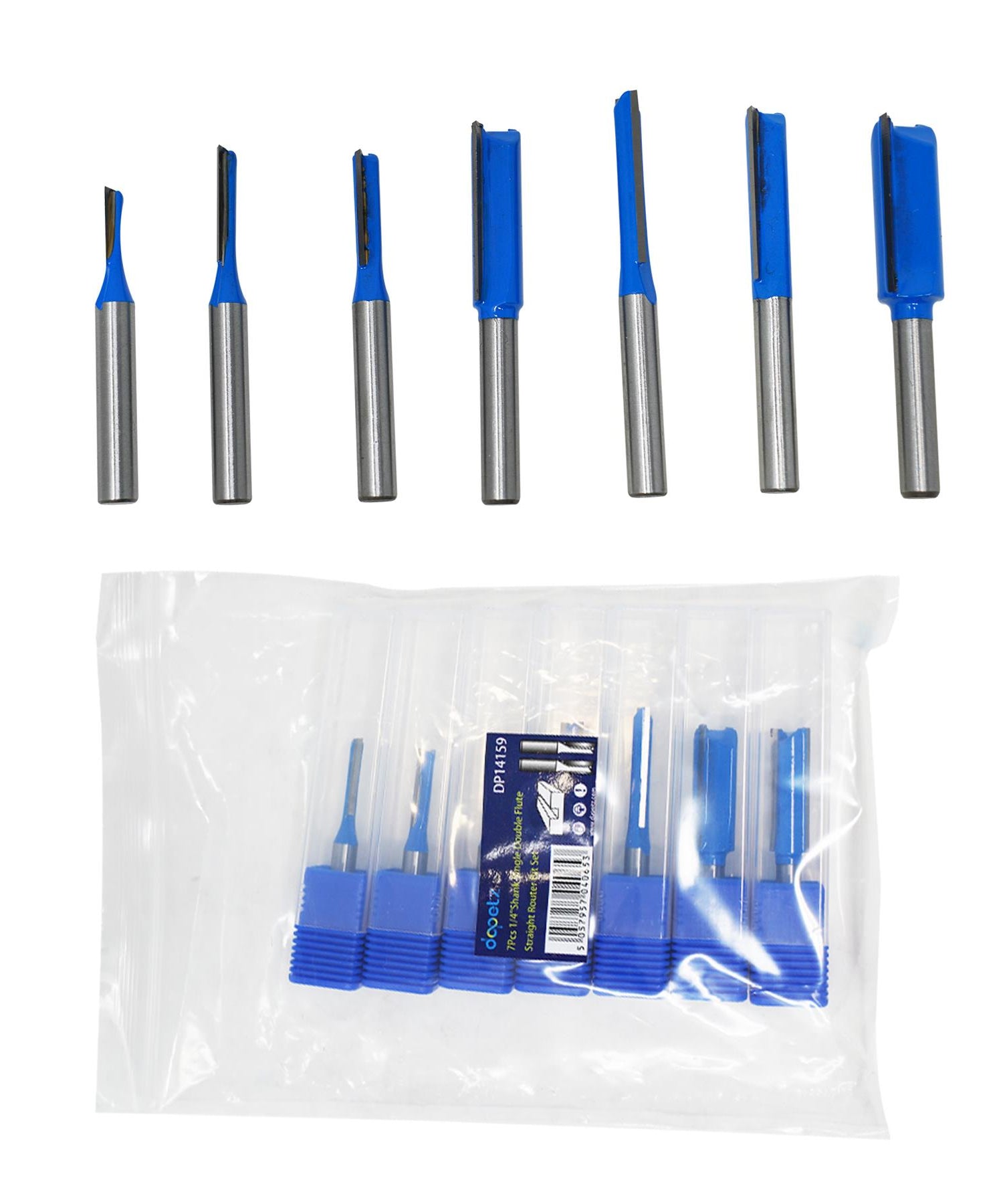 7Pcs Single Double Flute Straight Router Bit Set 1/4" Shank Woodworking Grove