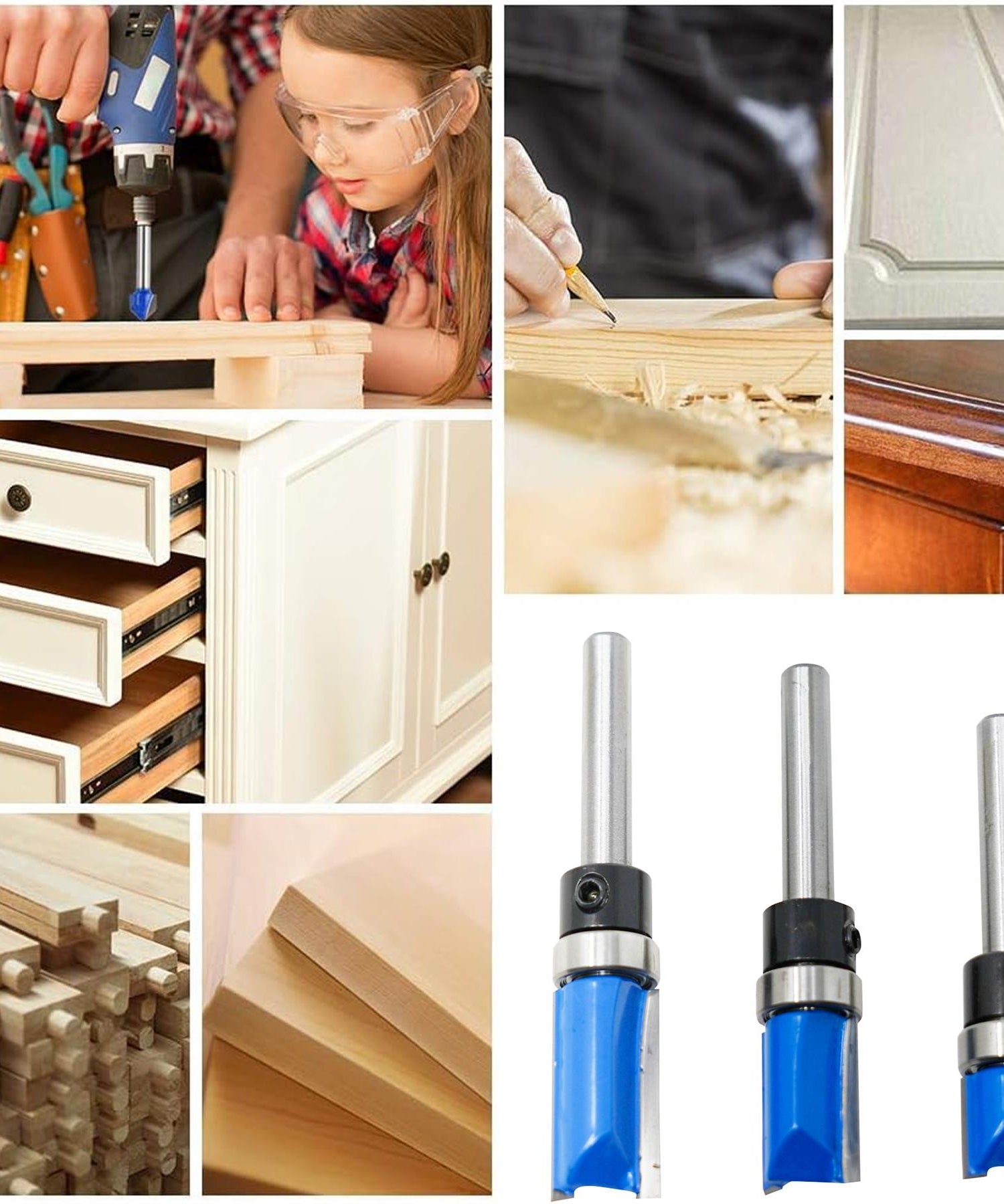 1/4'' Shank Flush Trim Router Bit Set – 3Pc Pattern Milling Cutter