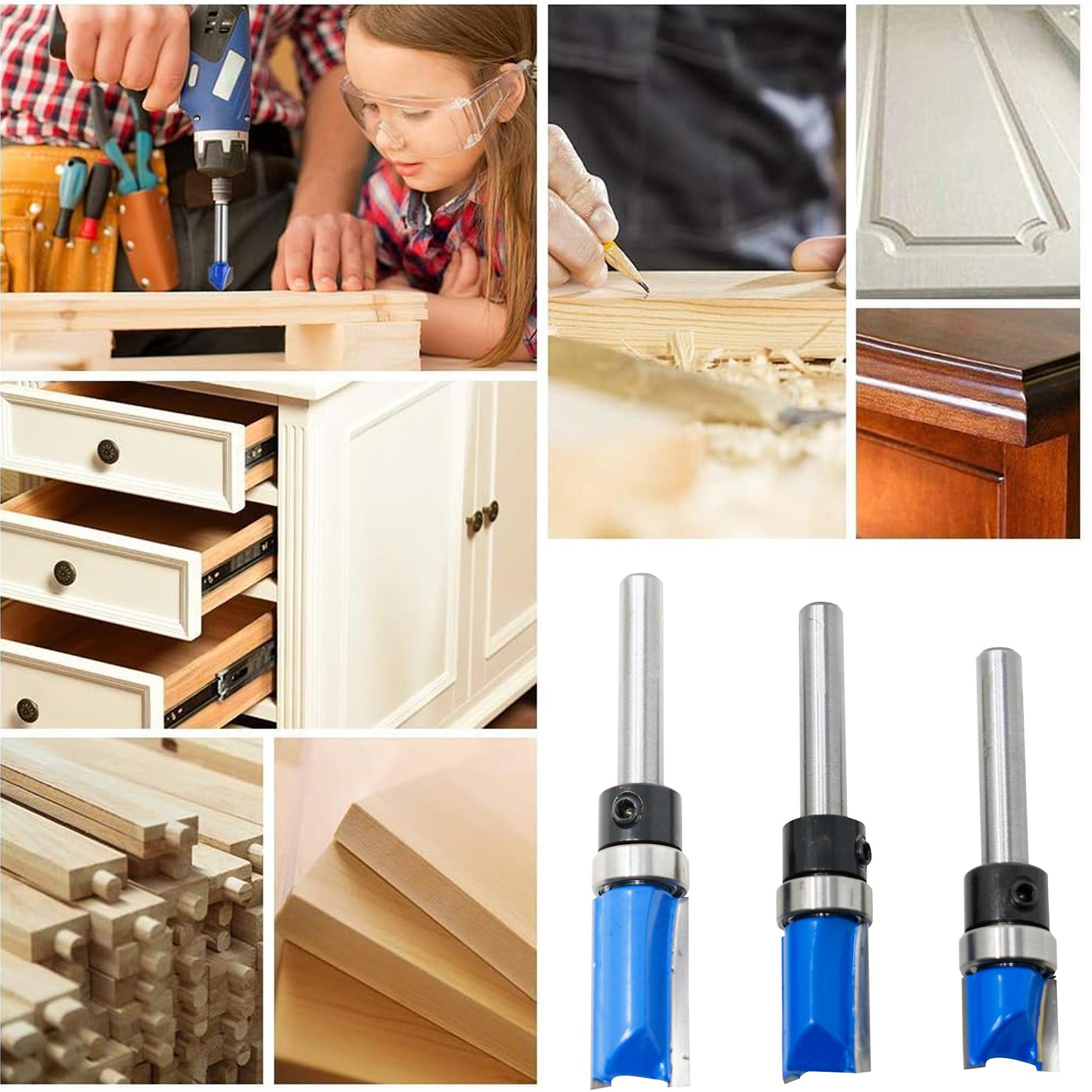 1/4'' Shank Flush Trim Router Bit Set – 3Pc Pattern Milling Cutter