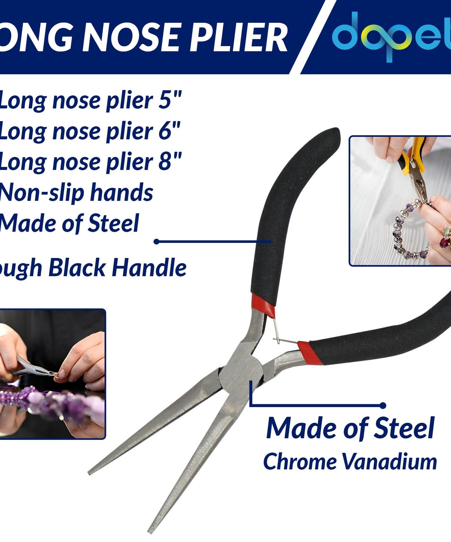 Mini Extra Long 150mm Needle Nose Pliers With Soft Grip Handle Hardened Steel By Dapetz