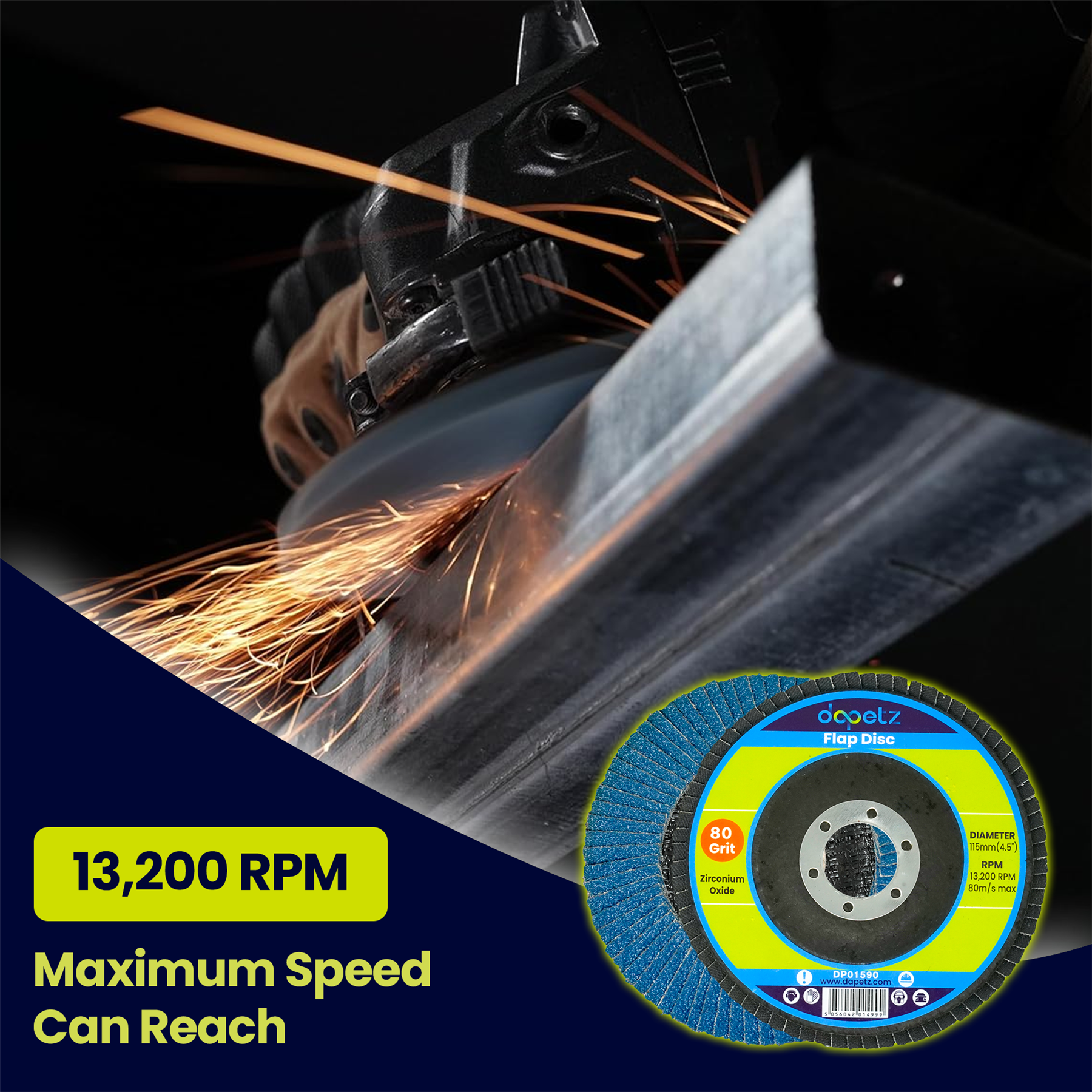 25pcs Flap Grinding Sanding Discs 115mm 4.5" 80 Grit Zirconium Oxide By Dapetz