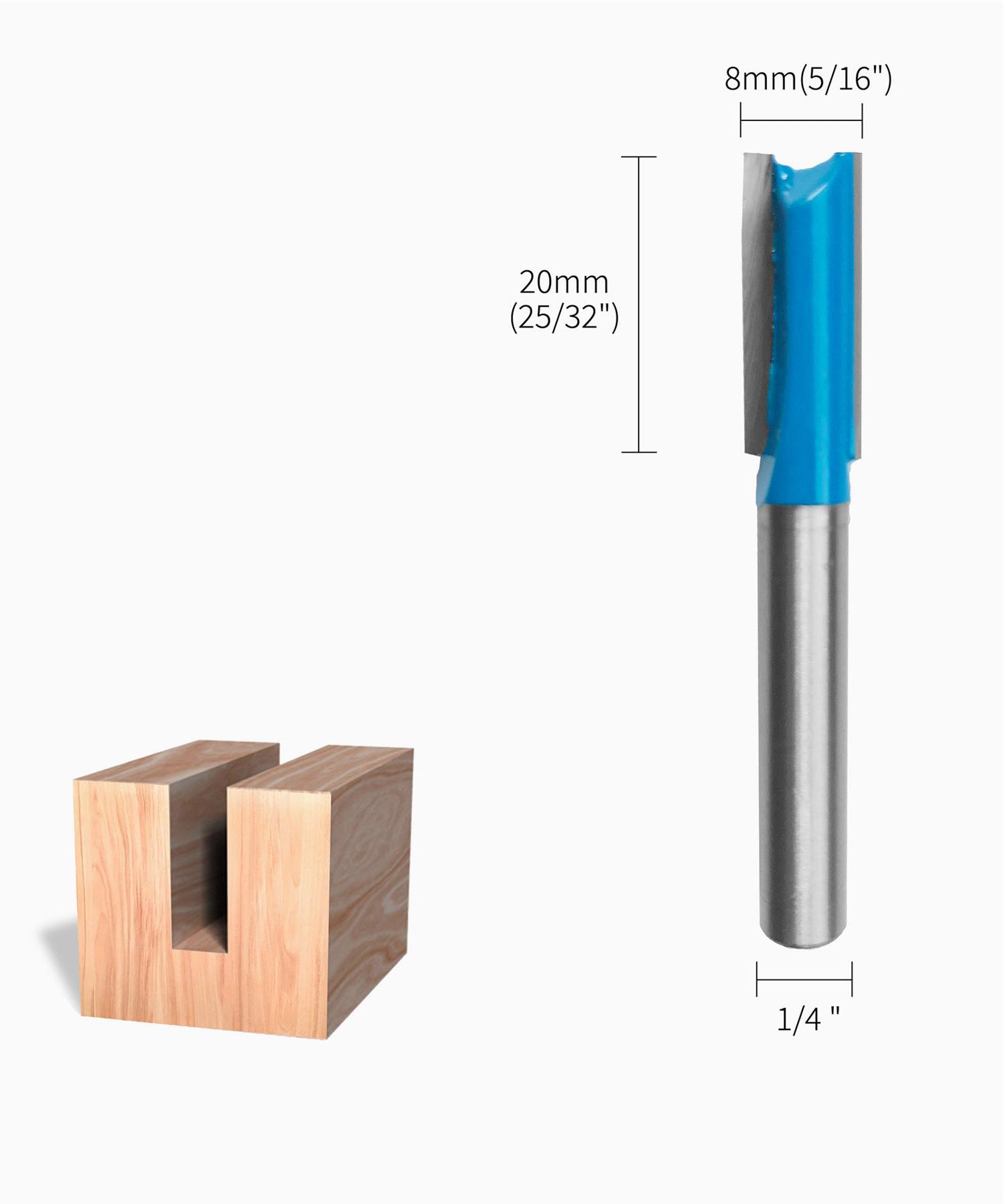 Straight 2 Flute Router Bit Cutter 1/4" Shank Carbide TCT Groove Metric 8 x 20mm